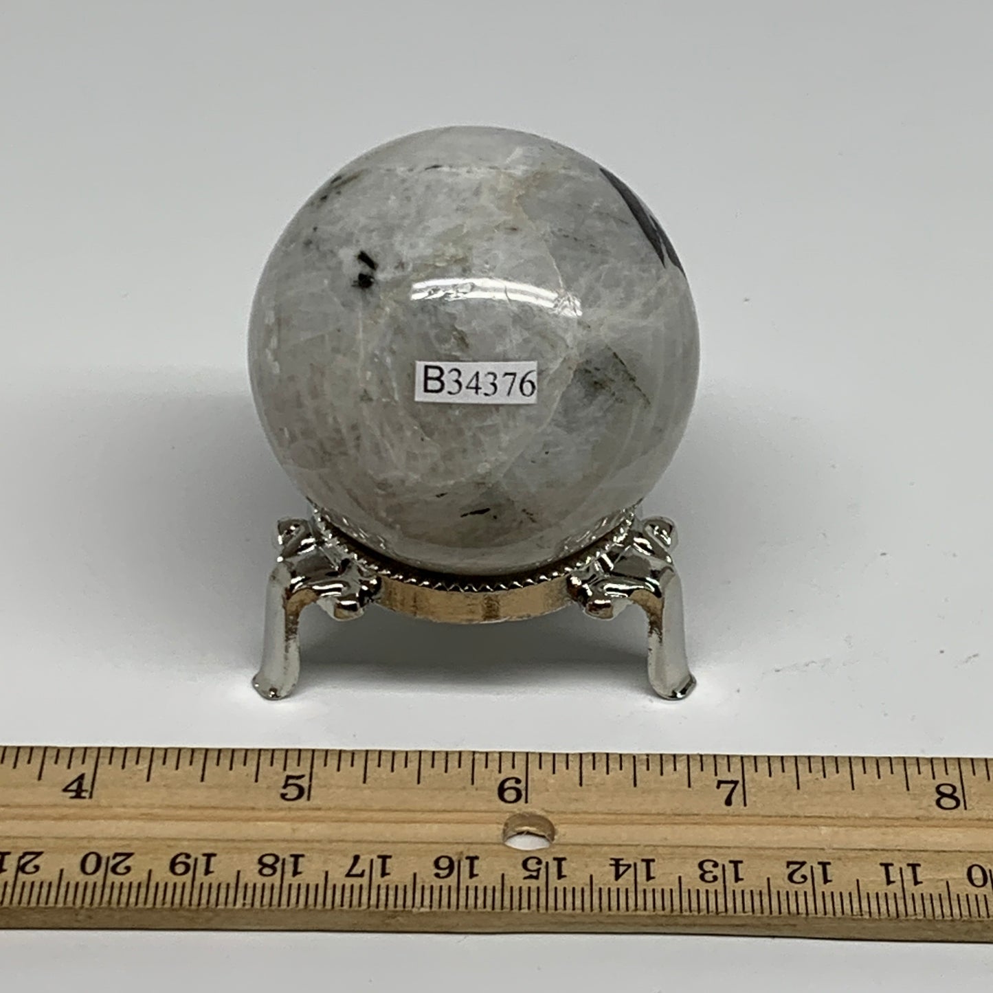 204.8g, 2.1"(53mm), Natural Rainbow Moonstone Sphere Ball Gemstone, B34376