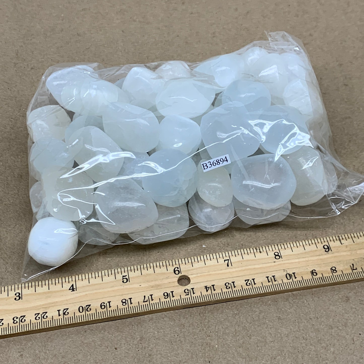 2.2 lbs, 1" x 1.4", Aprox 50pcs, Tumbled Selenite Crystals, Satin Spar, B36894