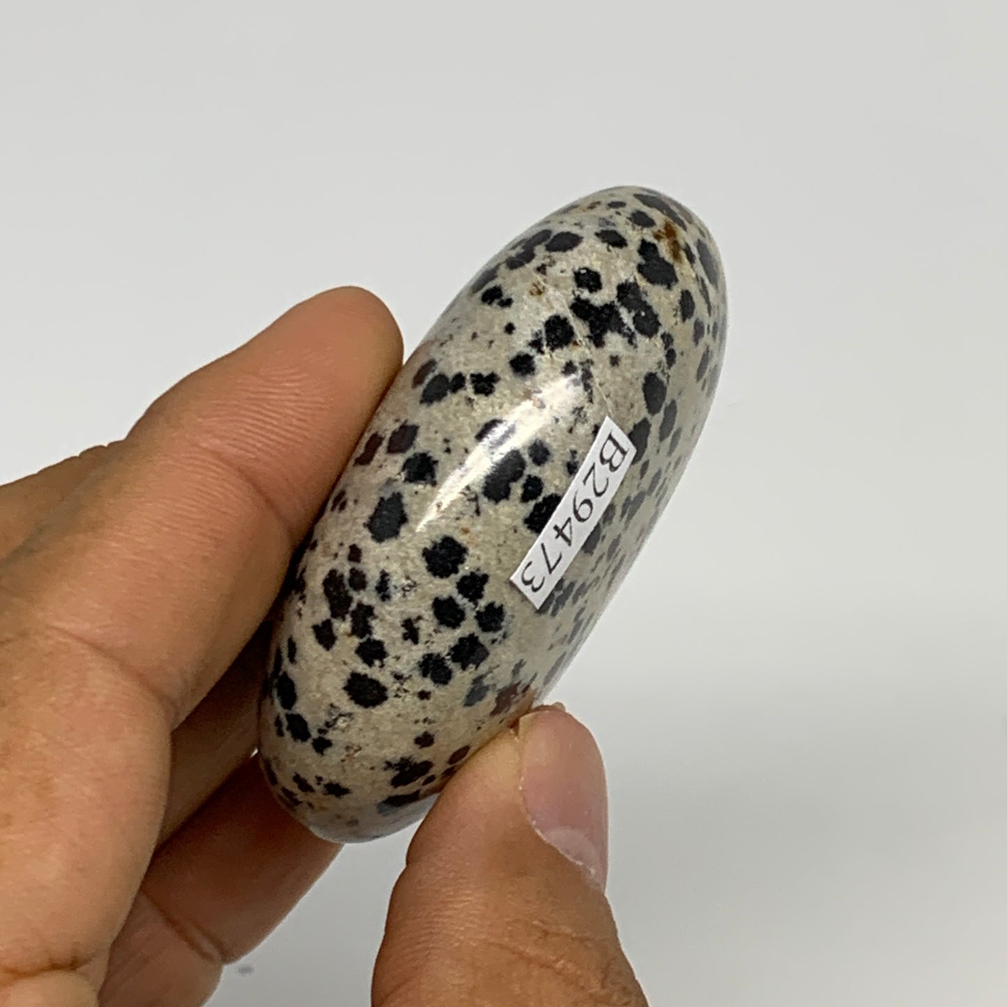 80.1g, 2.2"x1.7"x0.8", Natural Dalmatian Jasper Palm-Stone @India, B29473