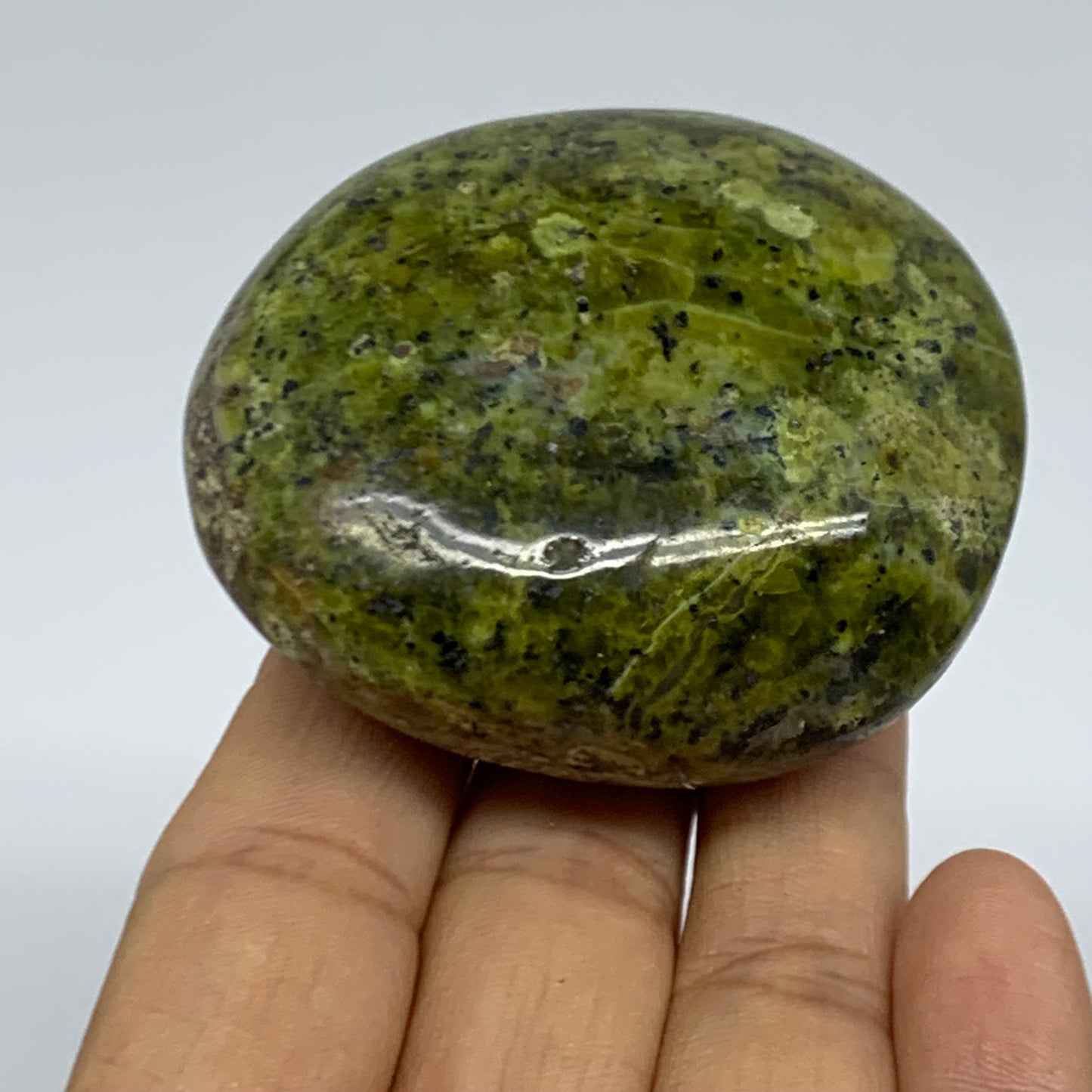 120g, 2.4"x2"x1.3", Green Opal Crystal PalmStone Polished Reiki, B38239