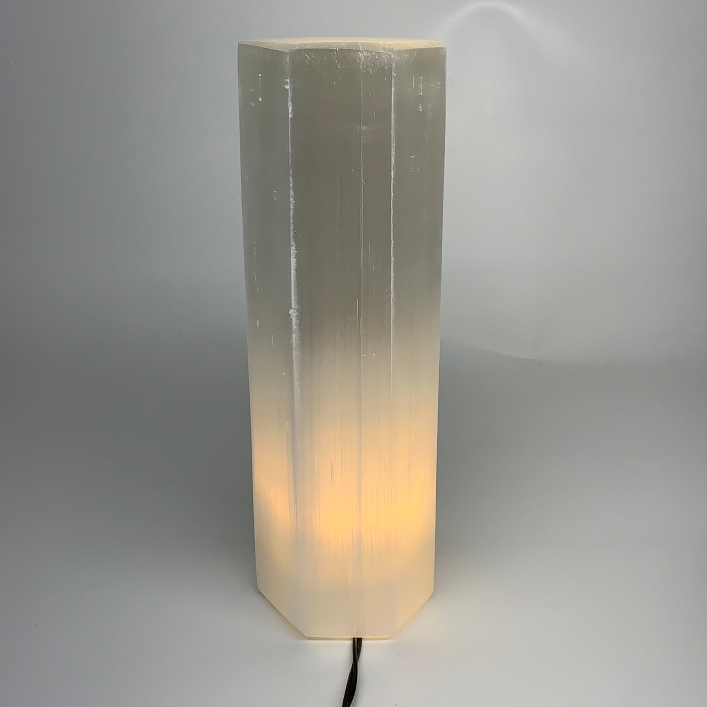 9.1 lbs. 11.4"x3.5", Hexagon Selenite (Satin Spar) Lamp, w/6ft Chord, B35828