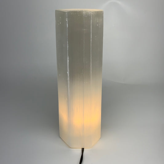 9.1 lbs. 11.4"x3.5", Hexagon Selenite (Satin Spar) Lamp, w/6ft Chord, B35828