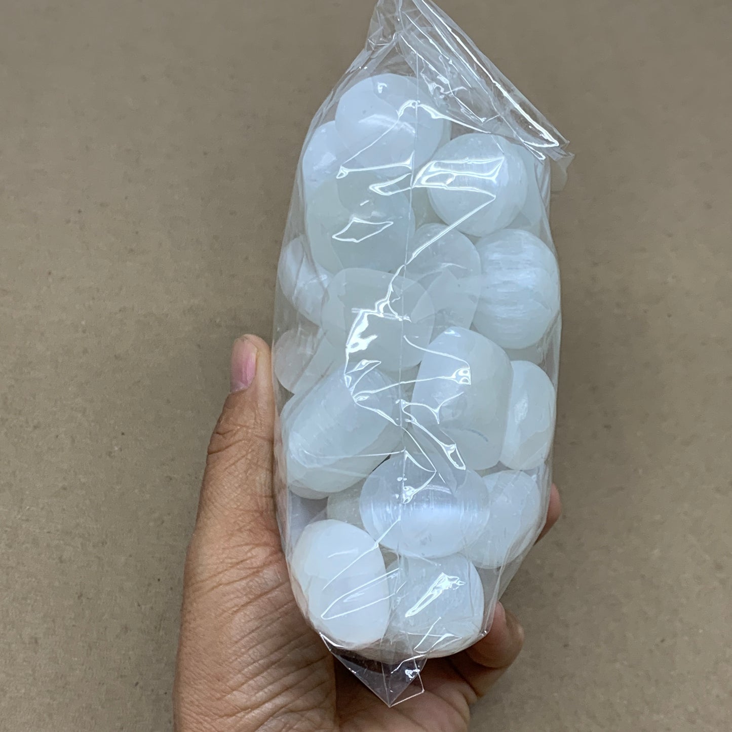 2.2 lbs, 1" x 1.4", Aprox 50pcs, Tumbled Selenite Crystals, Satin Spar, B36895