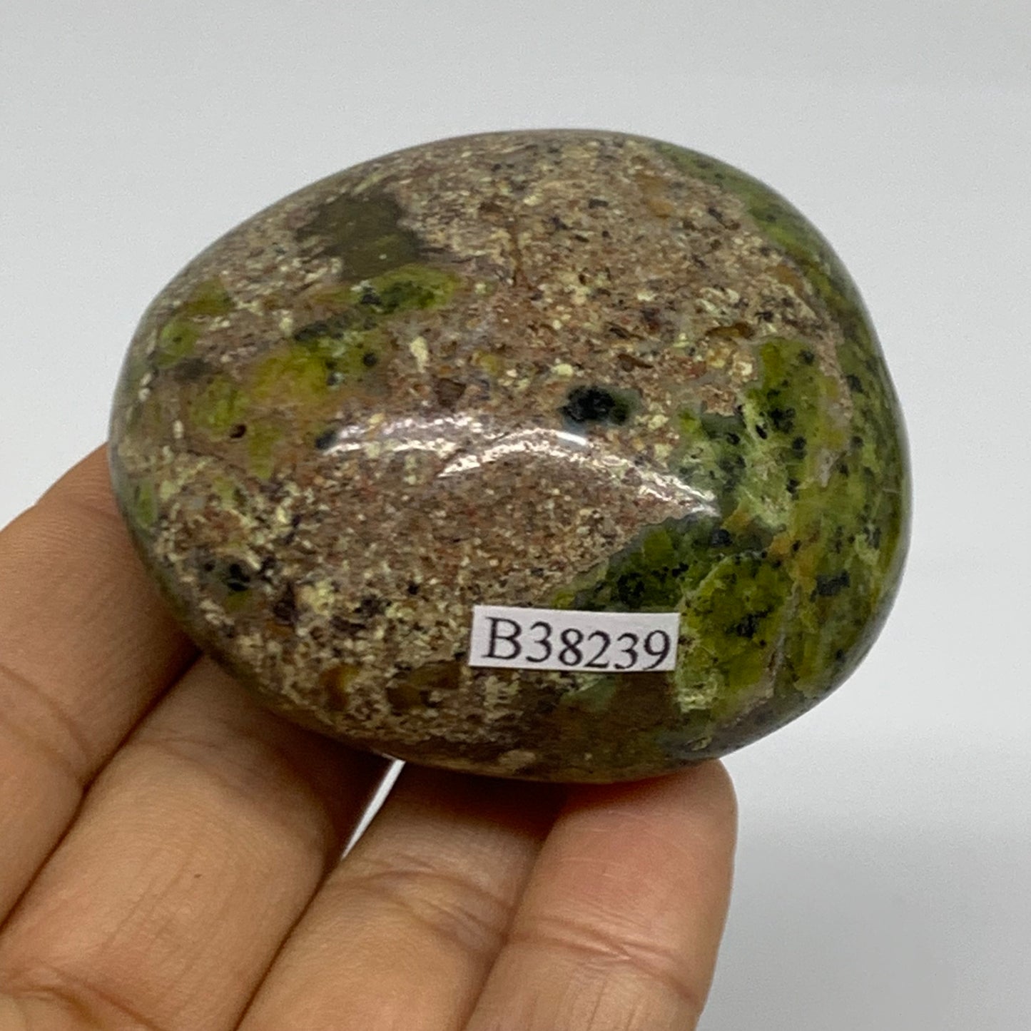 120g, 2.4"x2"x1.3", Green Opal Crystal PalmStone Polished Reiki, B38239