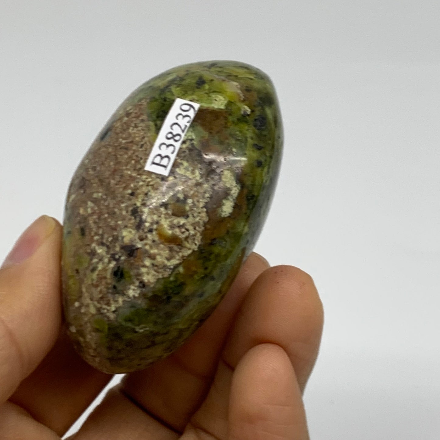 120g, 2.4"x2"x1.3", Green Opal Crystal PalmStone Polished Reiki, B38239