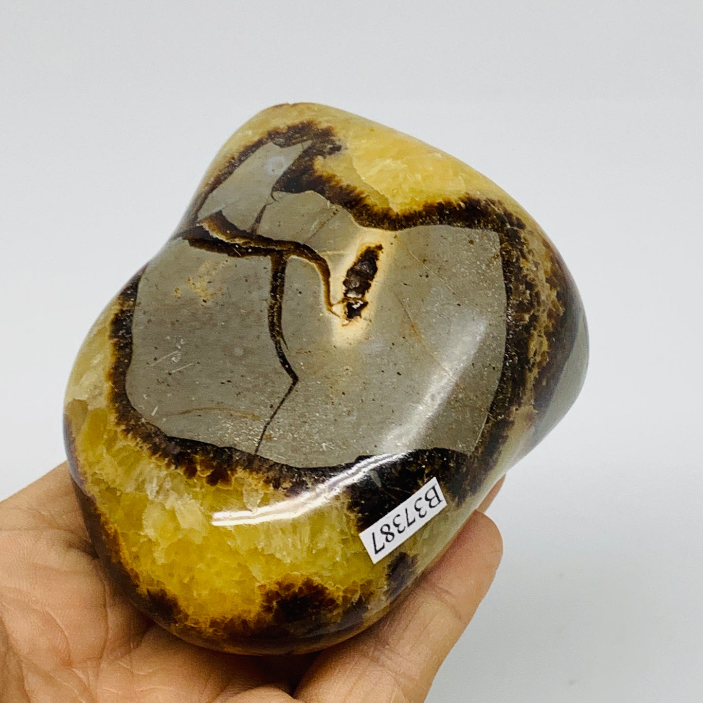 1.01 lbs, 3.4"x2.7"x2.1", Septarian Nodules Freeform Polished Crystal, B37387