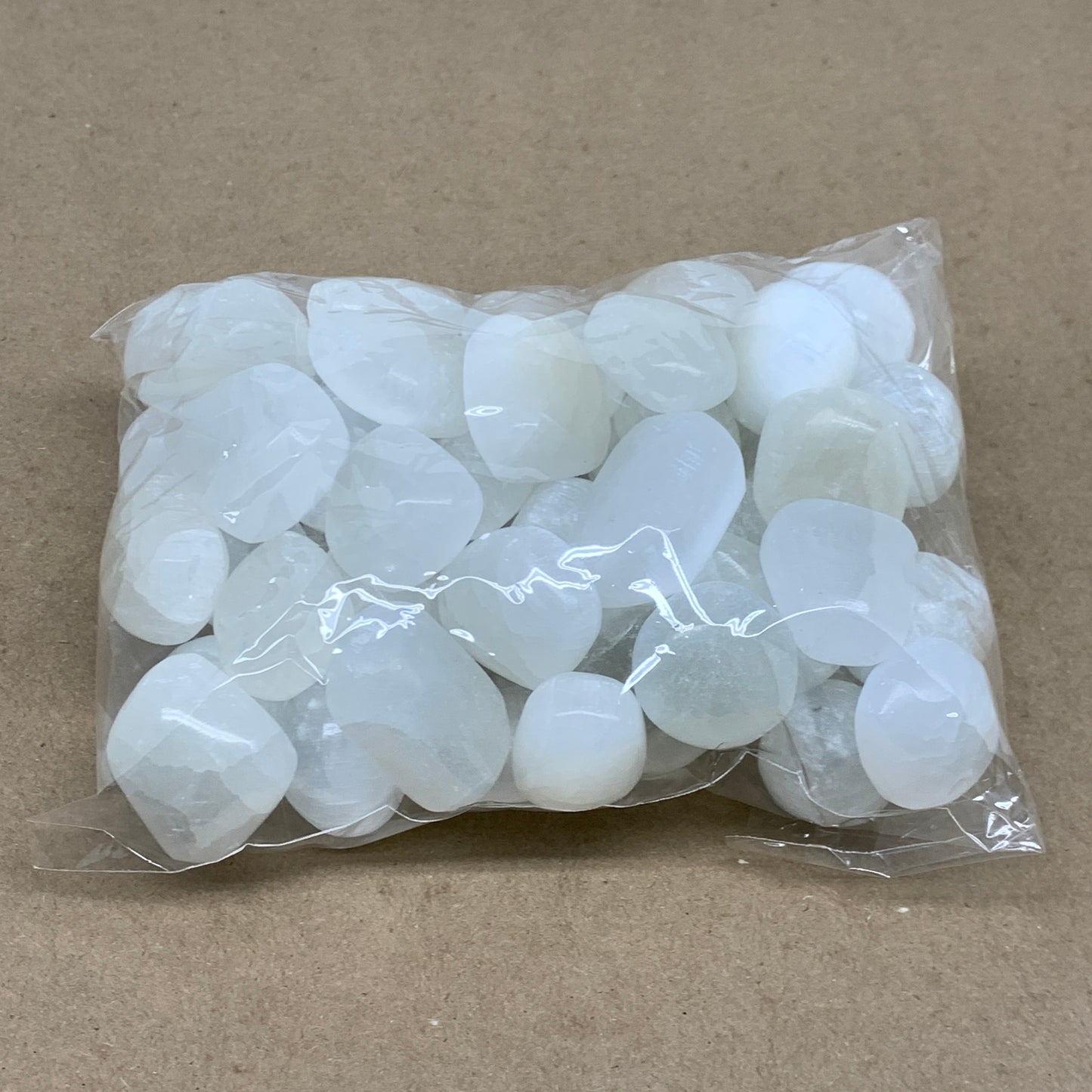 2.2 lbs, 1" x 1.4", Aprox 50pcs, Tumbled Selenite Crystals, Satin Spar, B36895