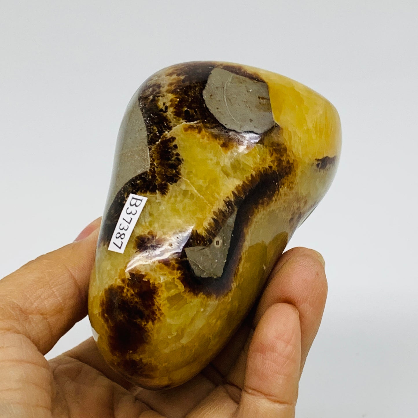 1.01 lbs, 3.4"x2.7"x2.1", Septarian Nodules Freeform Polished Crystal, B37387