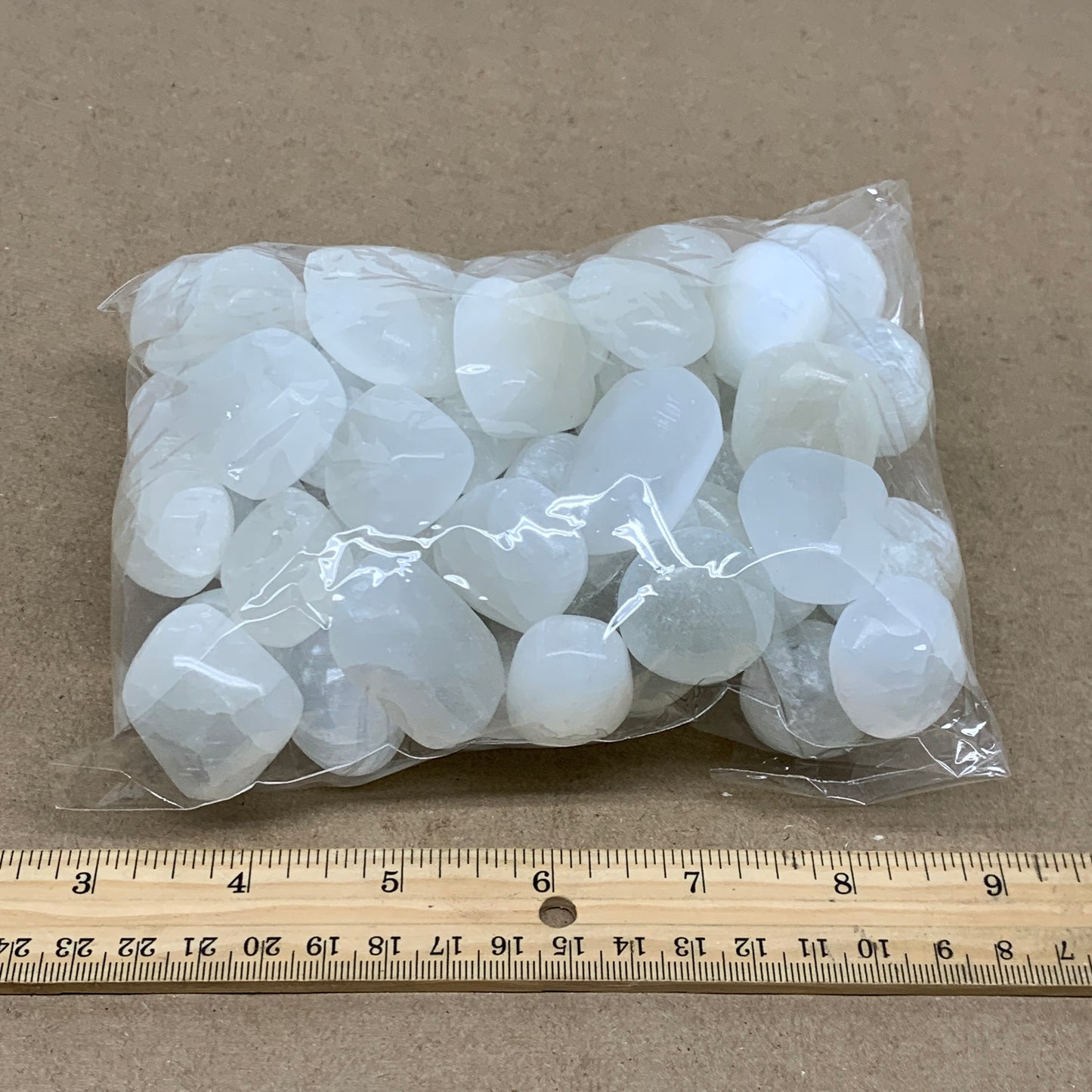 2.2 lbs, 1" x 1.4", Aprox 50pcs, Tumbled Selenite Crystals, Satin Spar, B36895