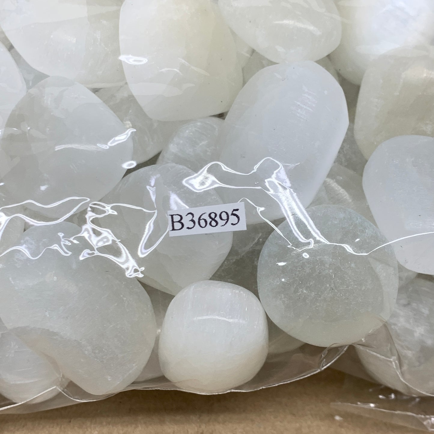 2.2 lbs, 1" x 1.4", Aprox 50pcs, Tumbled Selenite Crystals, Satin Spar, B36895