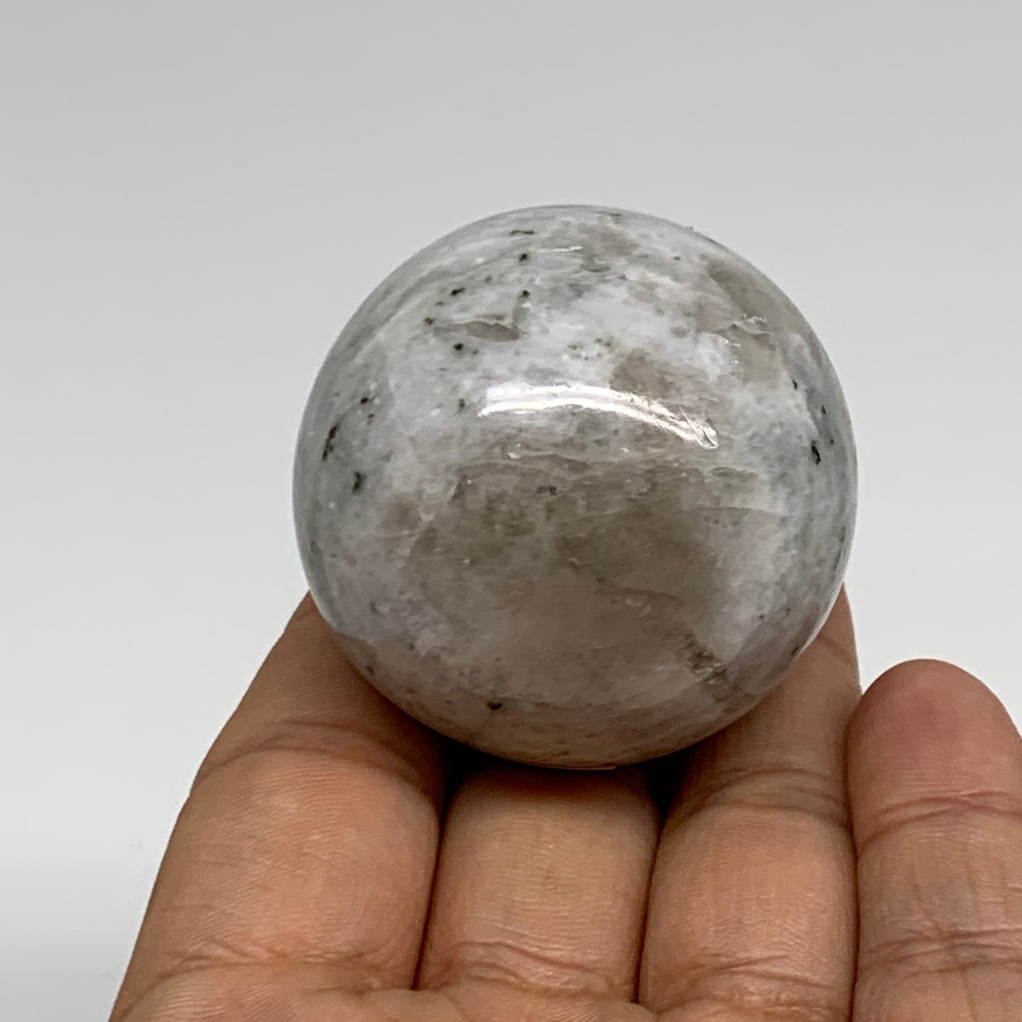 120g, 1.7"(44mm), Natural Rainbow Moonstone Sphere Ball Gemstone, B35164