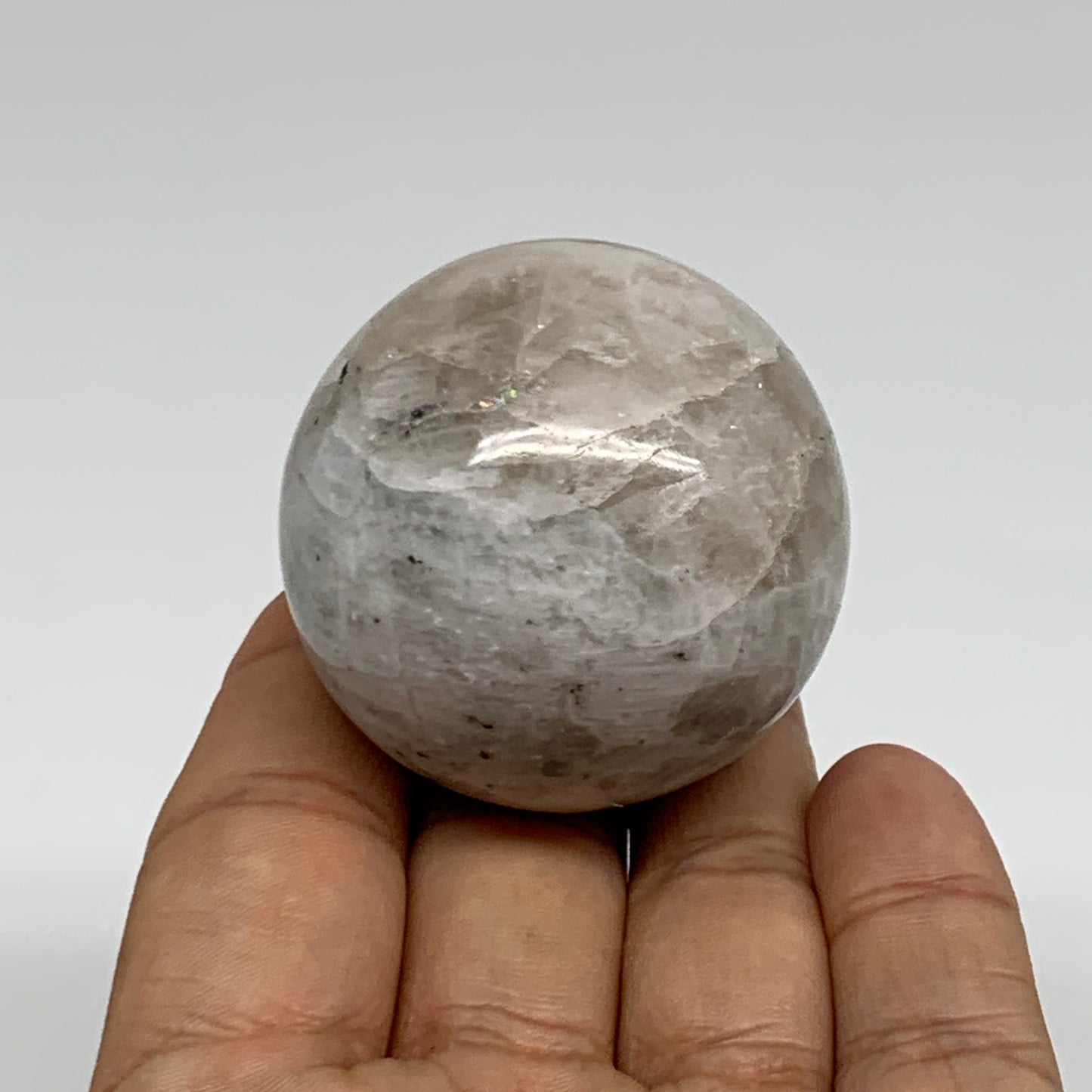 120g, 1.7"(44mm), Natural Rainbow Moonstone Sphere Ball Gemstone, B35164