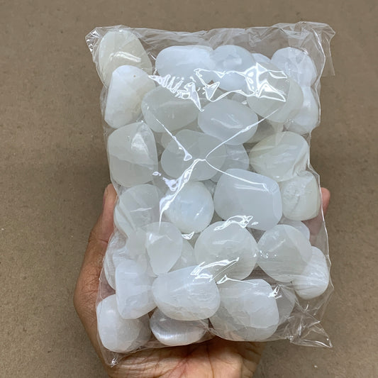 2.2 lbs, 1" x 1.4", Aprox 50pcs, Tumbled Selenite Crystals, Satin Spar, B36896