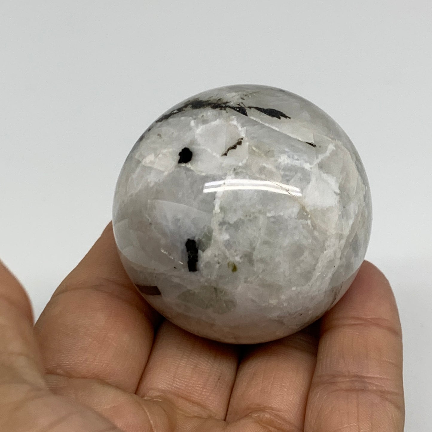 133.2g, 1.8"(46mm), Natural Rainbow Moonstone Sphere Ball Gemstone, B34378