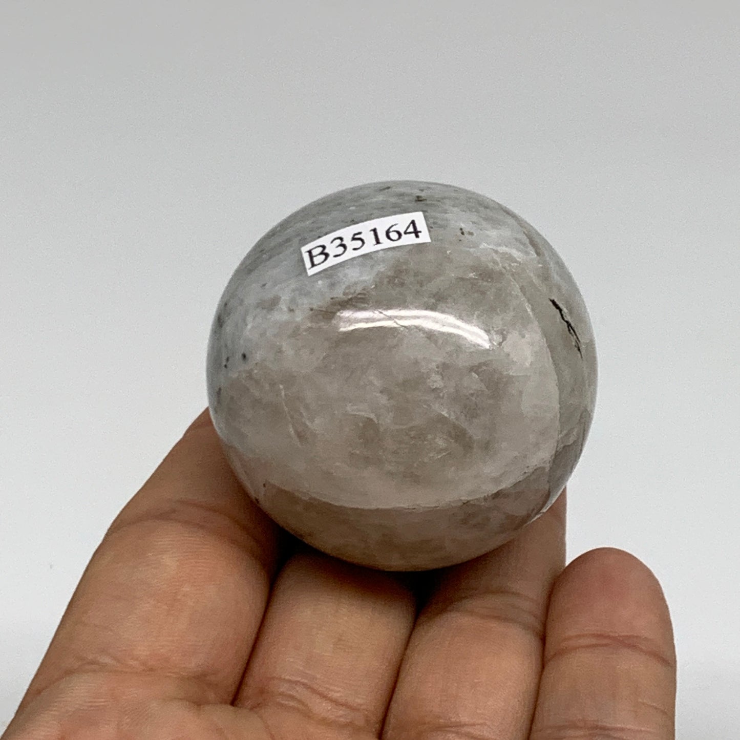 120g, 1.7"(44mm), Natural Rainbow Moonstone Sphere Ball Gemstone, B35164