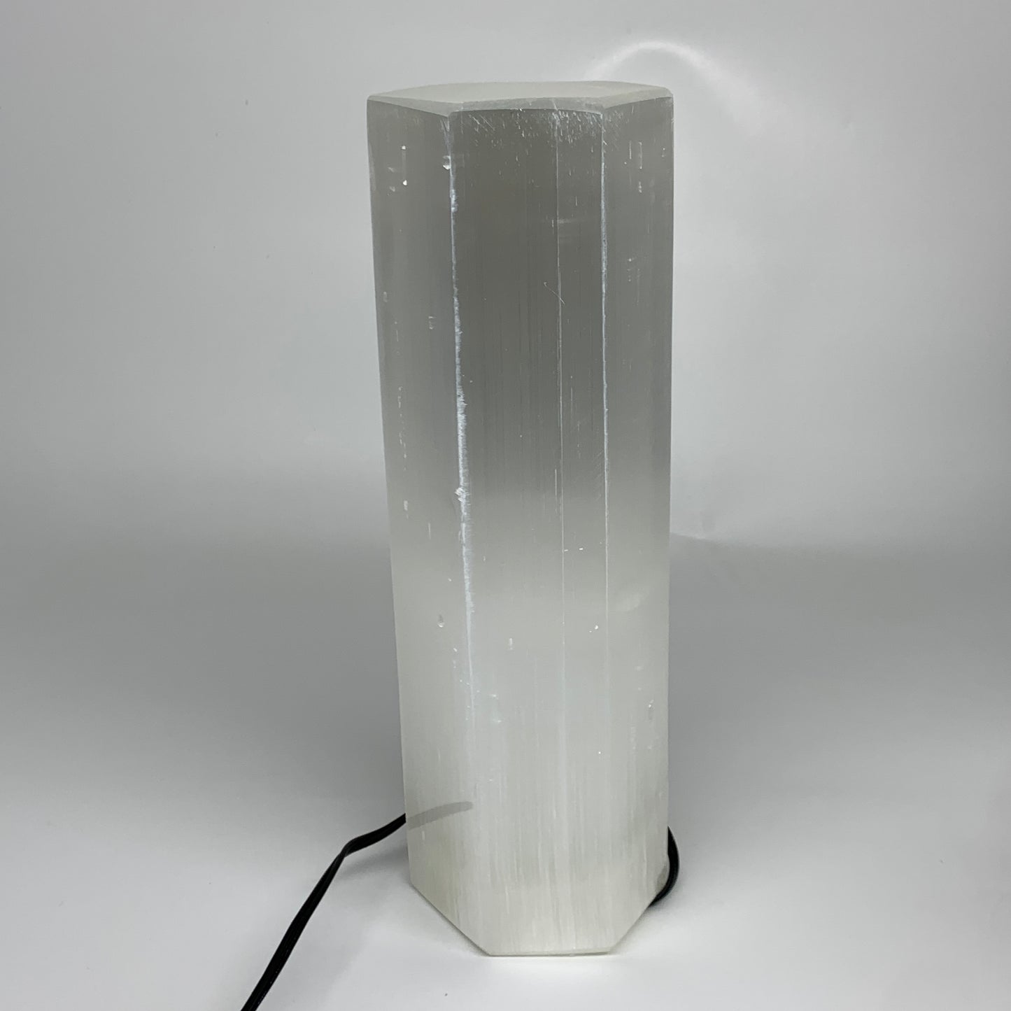9.1 lbs. 11.4"x3.5", Hexagon Selenite (Satin Spar) Lamp, w/6ft Chord, B35828