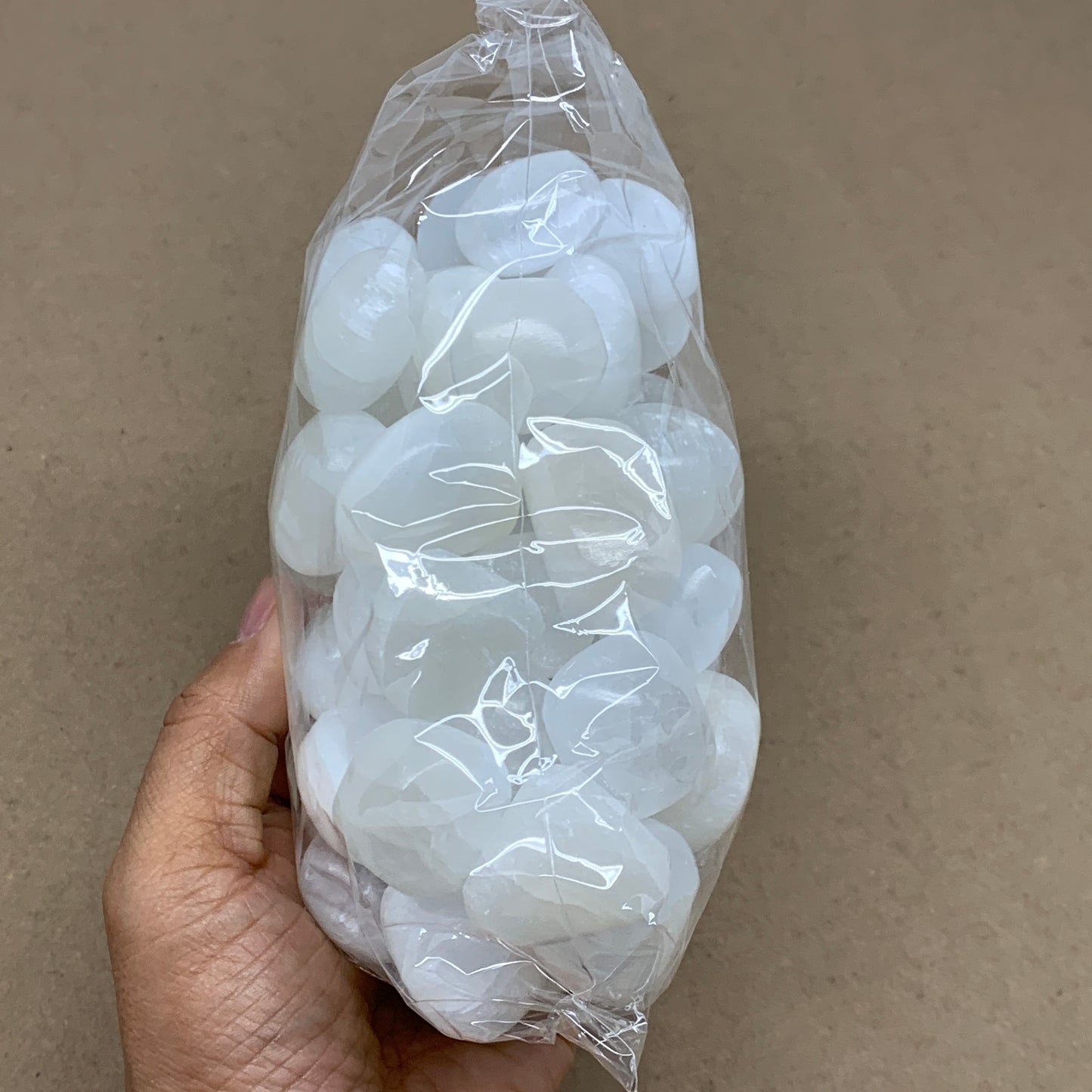 2.2 lbs, 1" x 1.4", Aprox 50pcs, Tumbled Selenite Crystals, Satin Spar, B36896