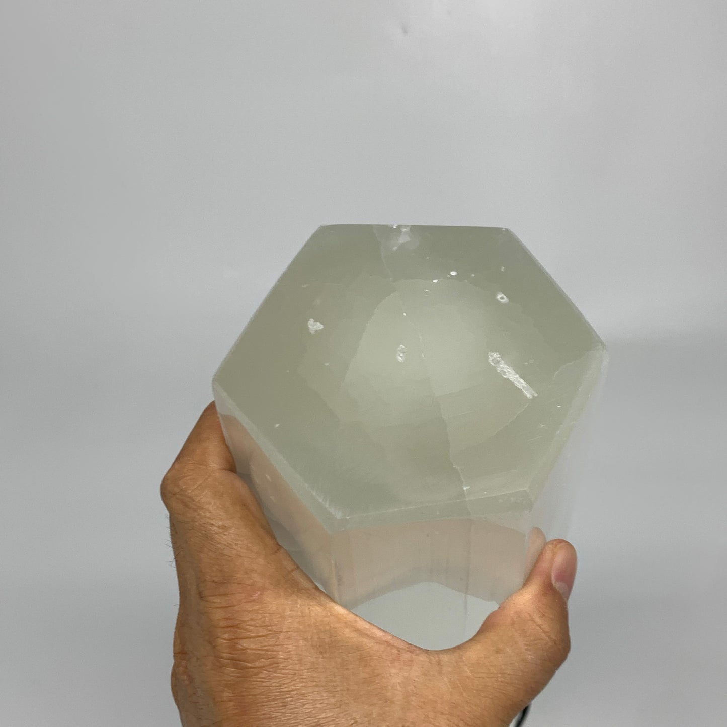 9.1 lbs. 11.4"x3.5", Hexagon Selenite (Satin Spar) Lamp, w/6ft Chord, B35828
