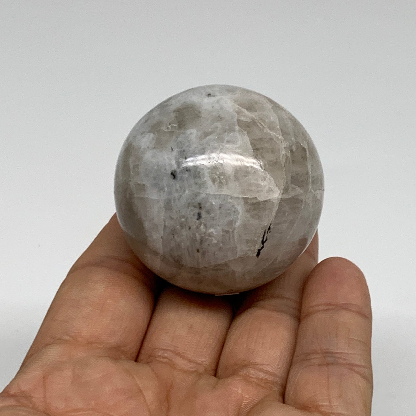 120g, 1.7"(44mm), Natural Rainbow Moonstone Sphere Ball Gemstone, B35164