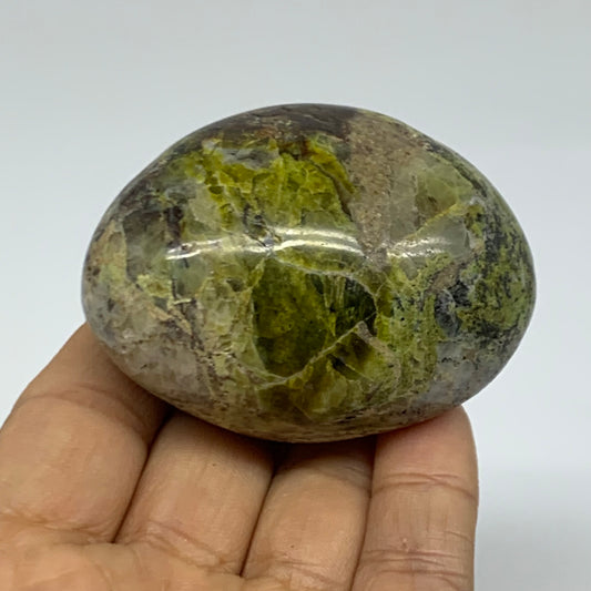 135g, 2.5"x1.8"x1.5", Green Opal Crystal PalmStone Polished Reiki, B38240