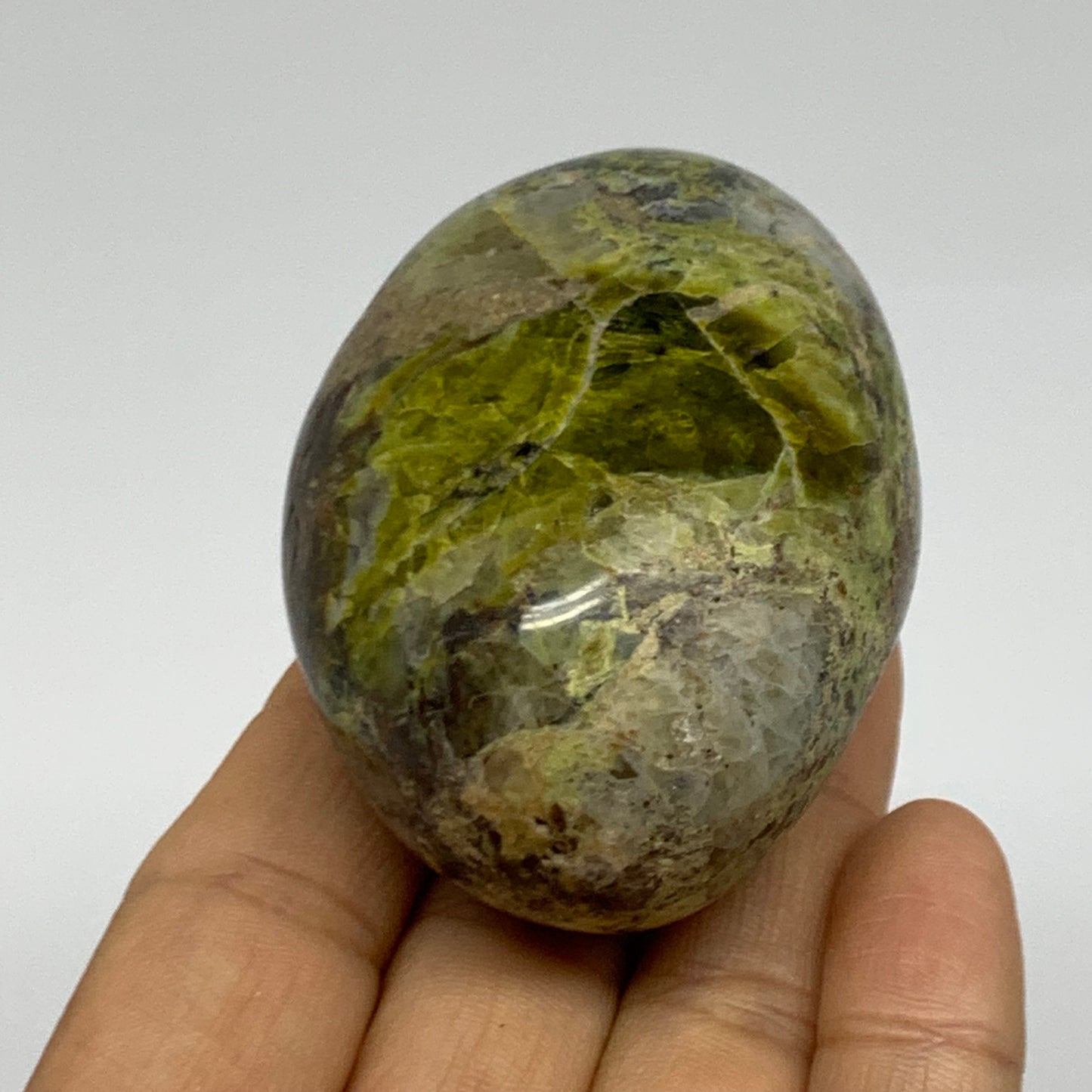 135g, 2.5"x1.8"x1.5", Green Opal Crystal PalmStone Polished Reiki, B38240