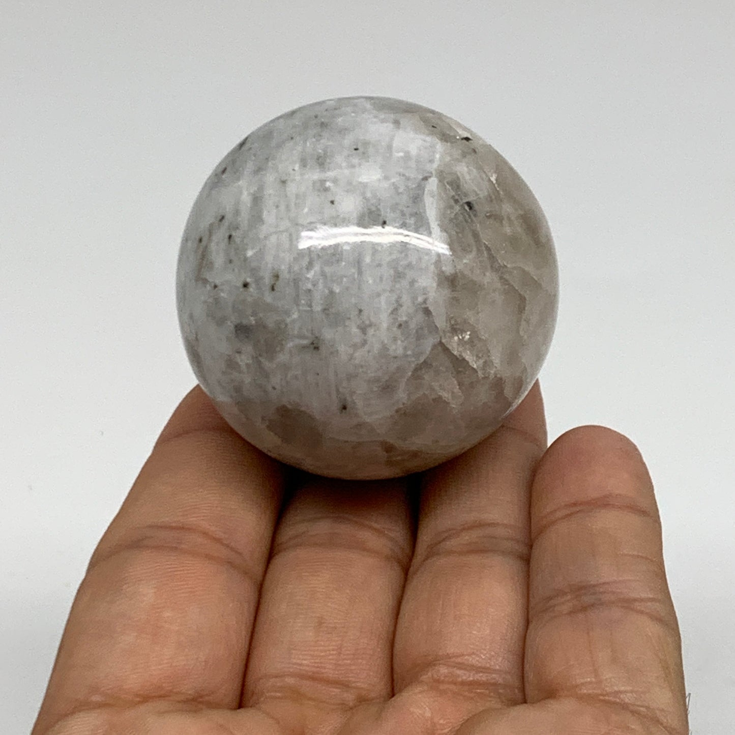 120g, 1.7"(44mm), Natural Rainbow Moonstone Sphere Ball Gemstone, B35164