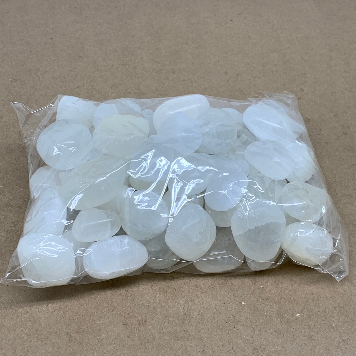 2.2 lbs, 1" x 1.4", Aprox 50pcs, Tumbled Selenite Crystals, Satin Spar, B36896
