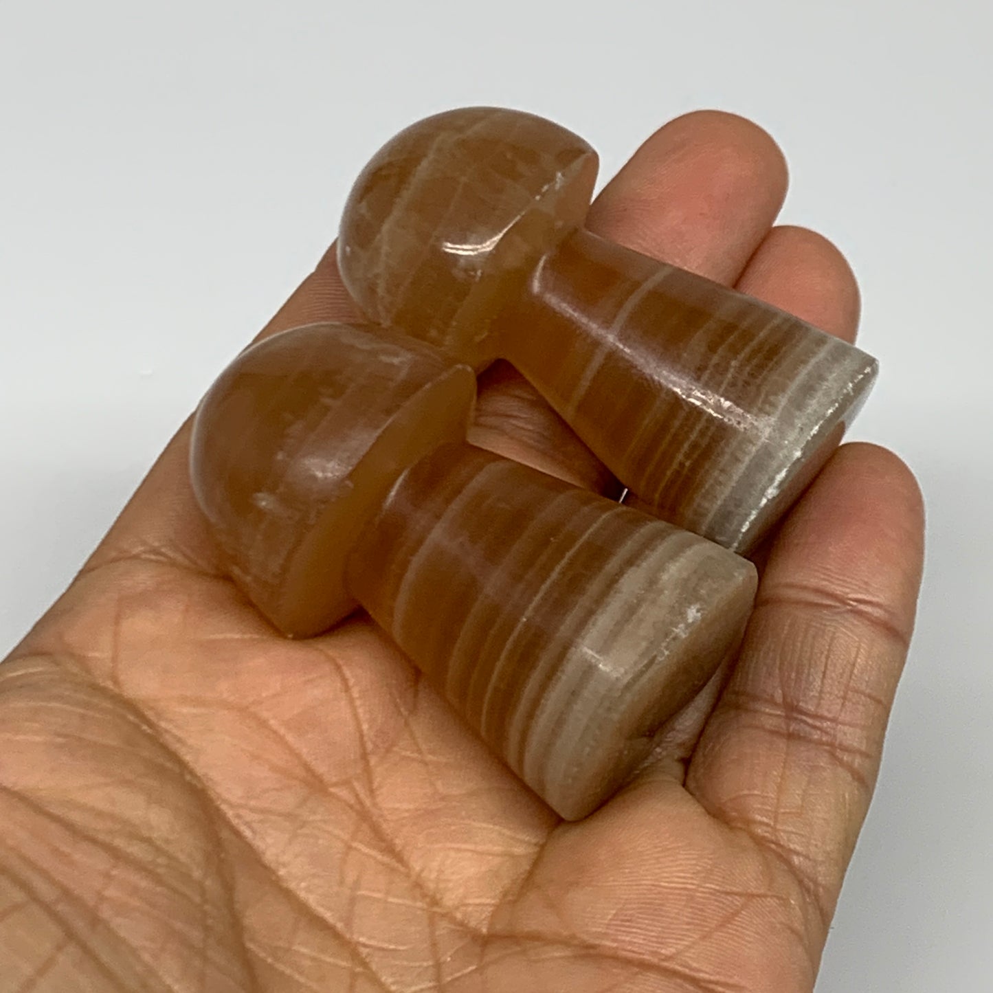 108.9g, 2"-2", 2pcs, Natural Honey Calcite Mushroom Gemstone @Pakistan, B31732