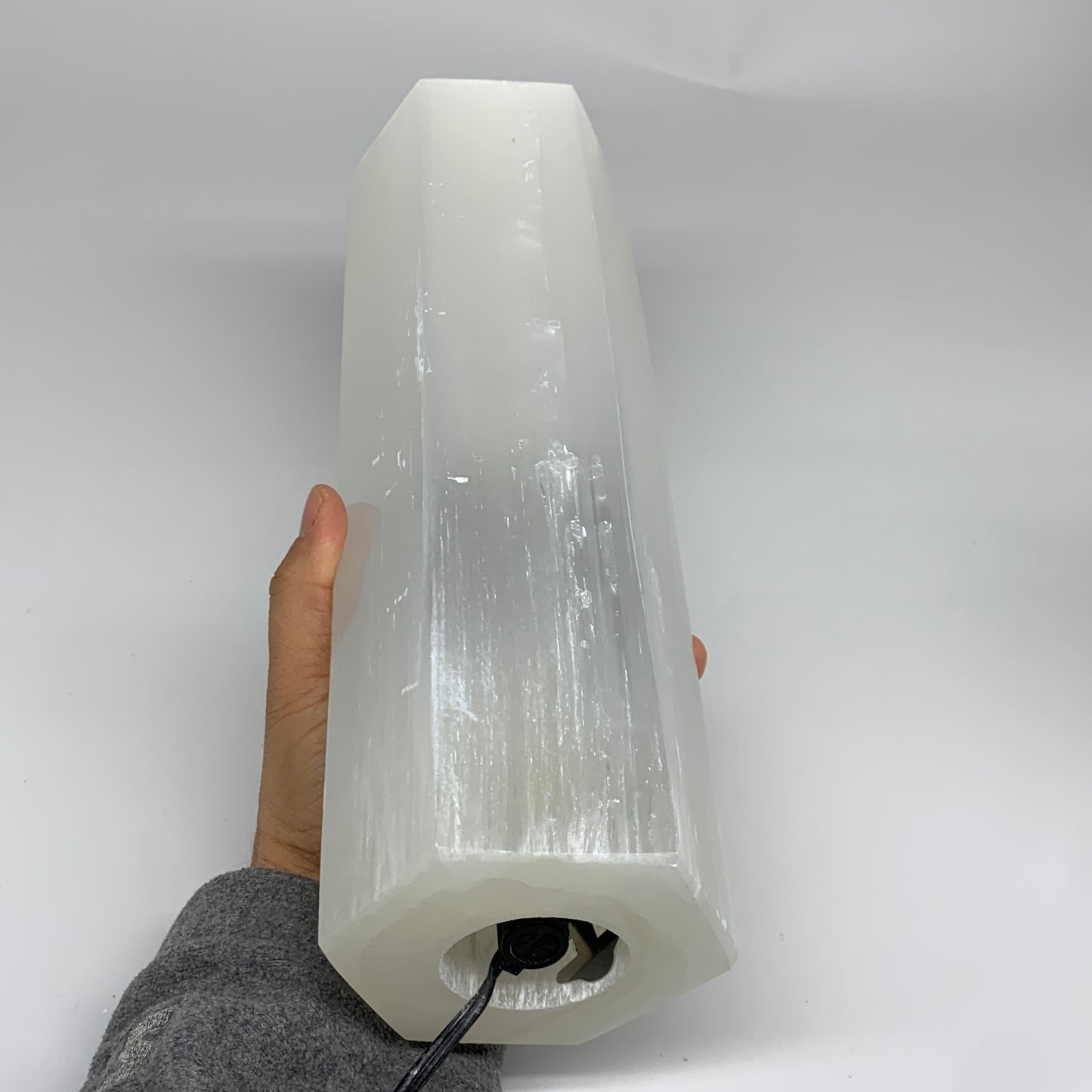 9.1 lbs. 11.4"x3.5", Hexagon Selenite (Satin Spar) Lamp, w/6ft Chord, B35828