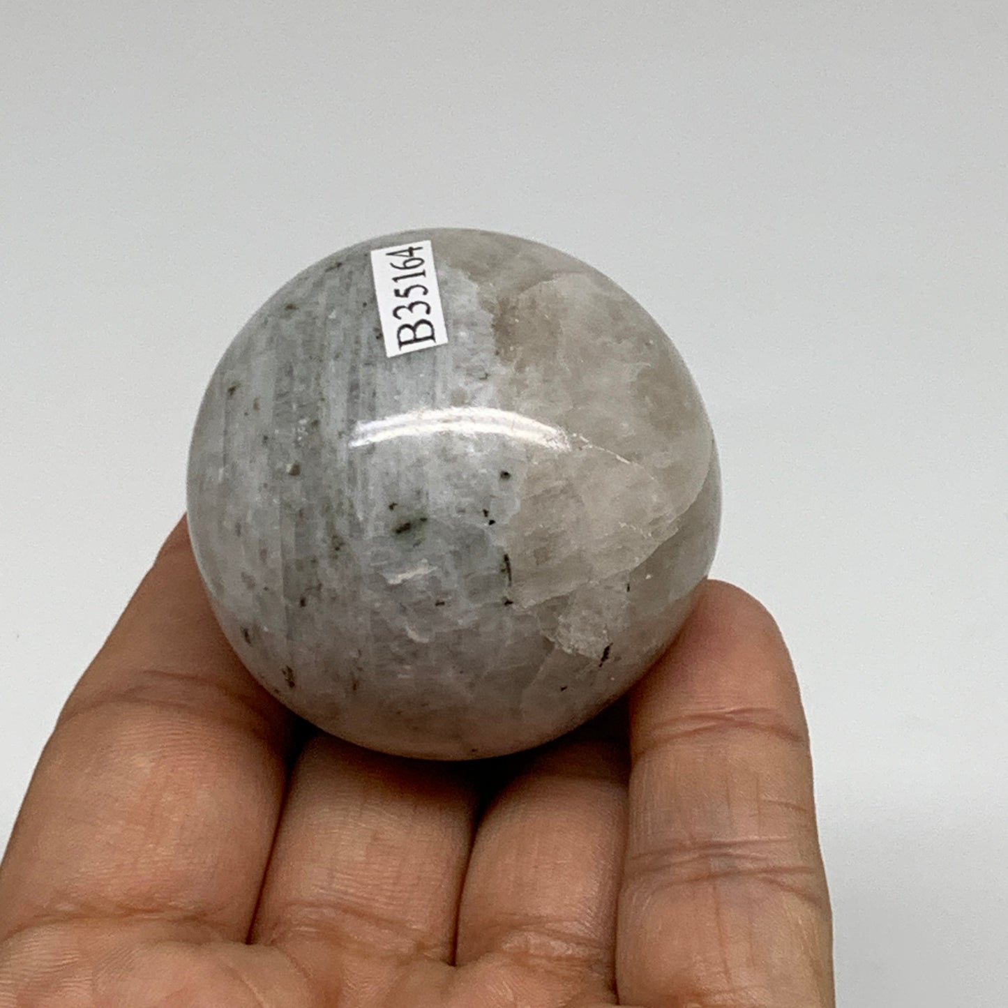 120g, 1.7"(44mm), Natural Rainbow Moonstone Sphere Ball Gemstone, B35164