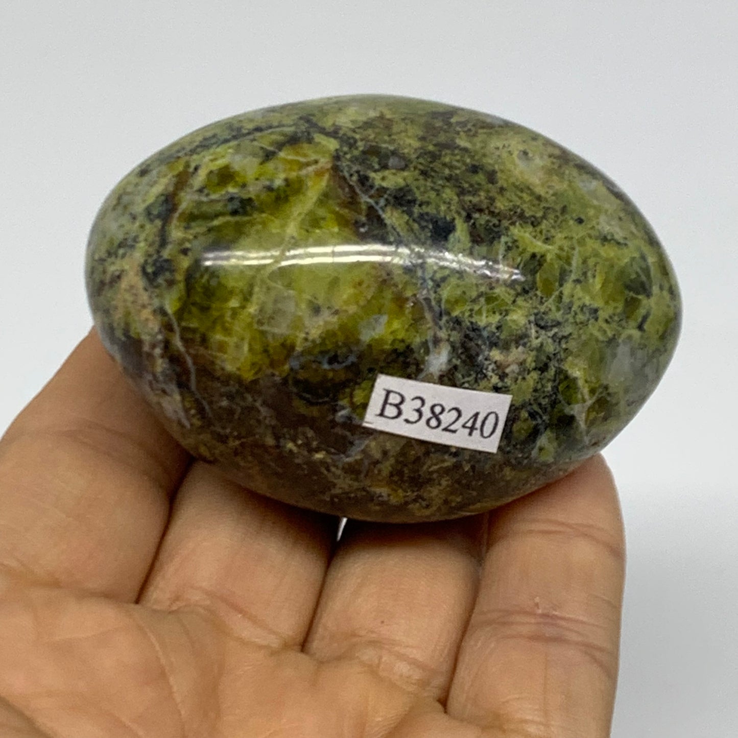 135g, 2.5"x1.8"x1.5", Green Opal Crystal PalmStone Polished Reiki, B38240