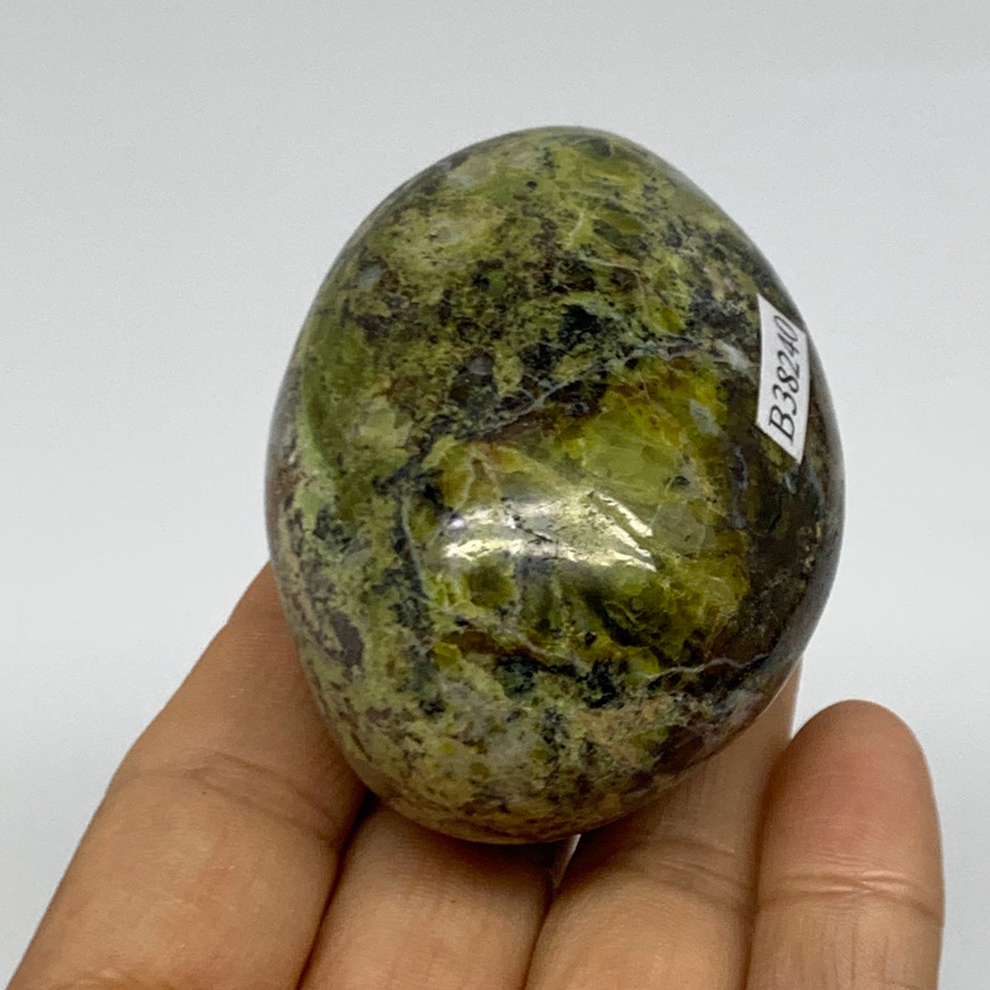 135g, 2.5"x1.8"x1.5", Green Opal Crystal PalmStone Polished Reiki, B38240