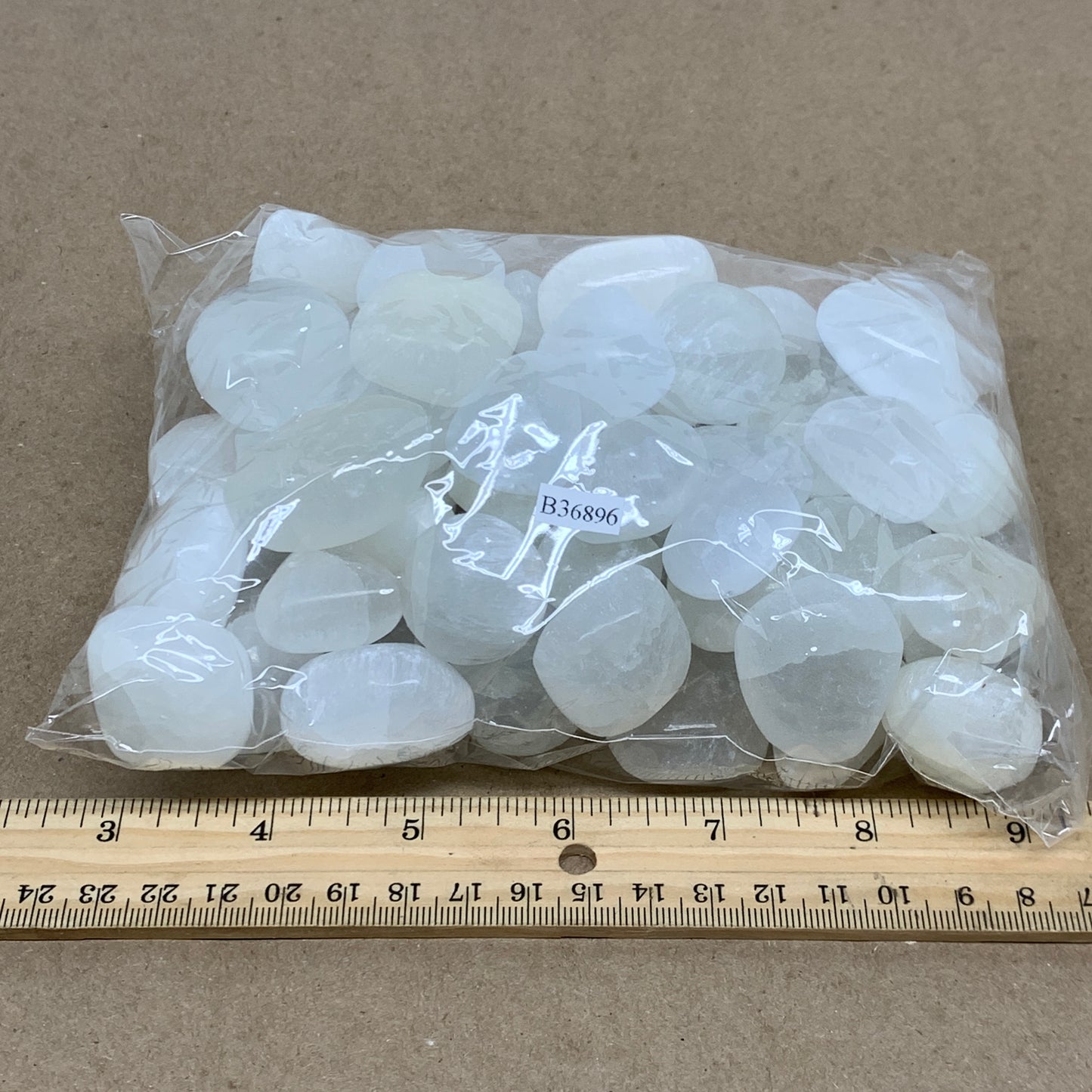 2.2 lbs, 1" x 1.4", Aprox 50pcs, Tumbled Selenite Crystals, Satin Spar, B36896