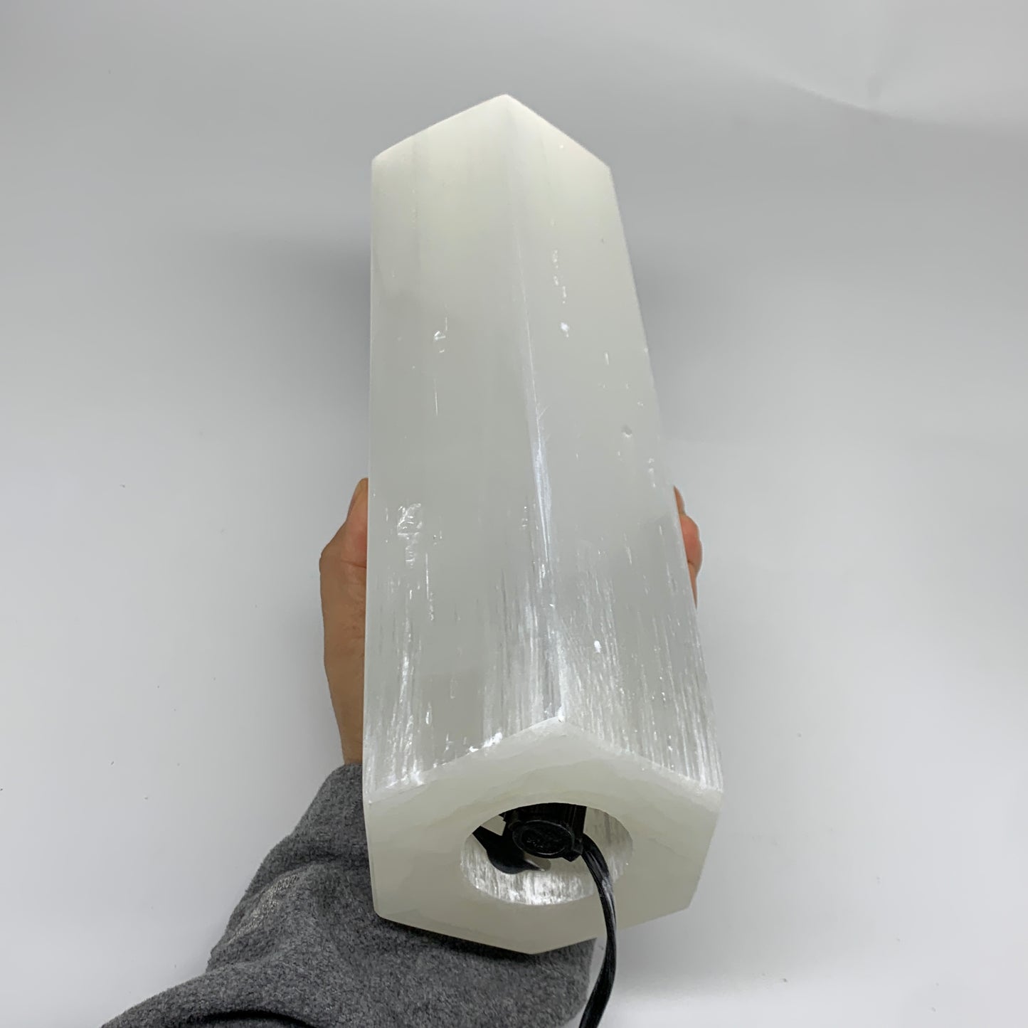 9.1 lbs. 11.4"x3.5", Hexagon Selenite (Satin Spar) Lamp, w/6ft Chord, B35828