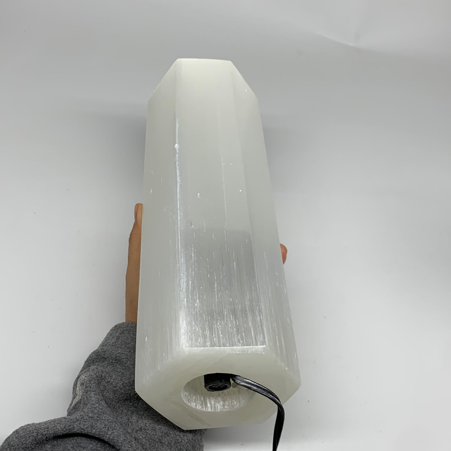 9.1 lbs. 11.4"x3.5", Hexagon Selenite (Satin Spar) Lamp, w/6ft Chord, B35828