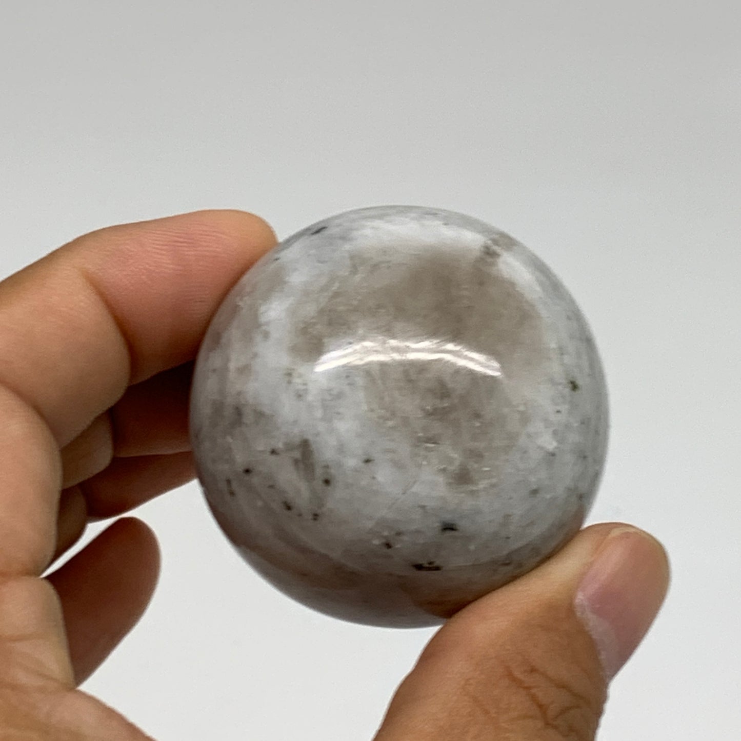 120g, 1.7"(44mm), Natural Rainbow Moonstone Sphere Ball Gemstone, B35164