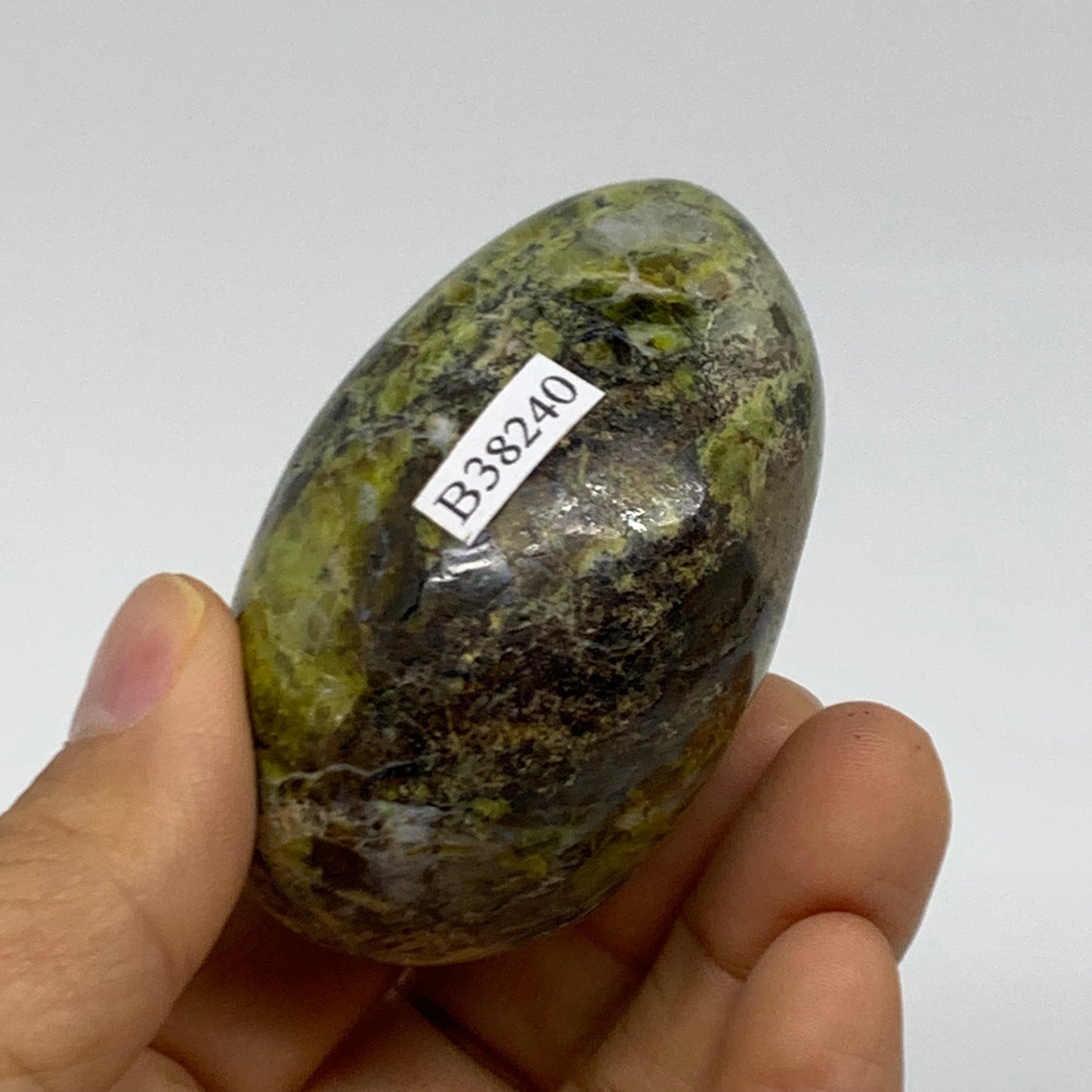 135g, 2.5"x1.8"x1.5", Green Opal Crystal PalmStone Polished Reiki, B38240