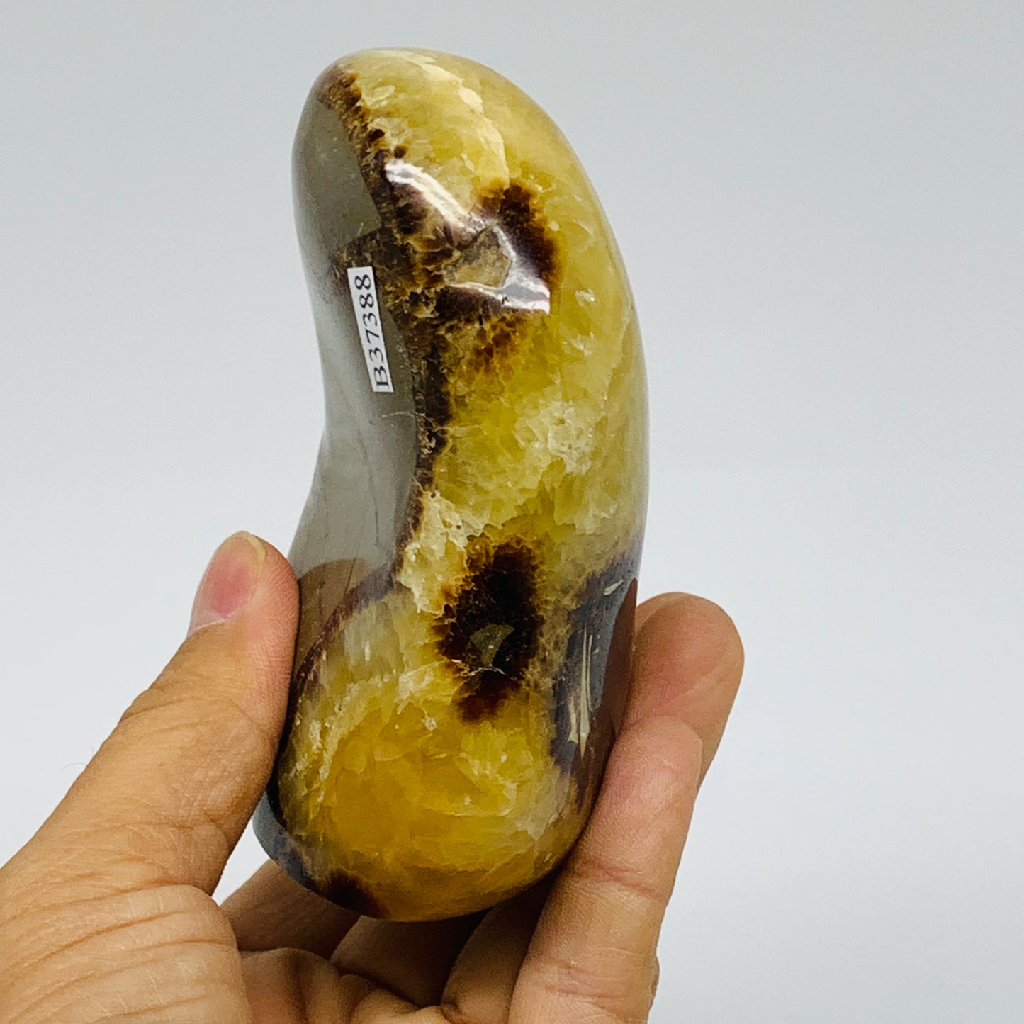 1.05 lbs, 3.8"x3"x1.6", Septarian Nodules Freeform Polished Crystal, B37388