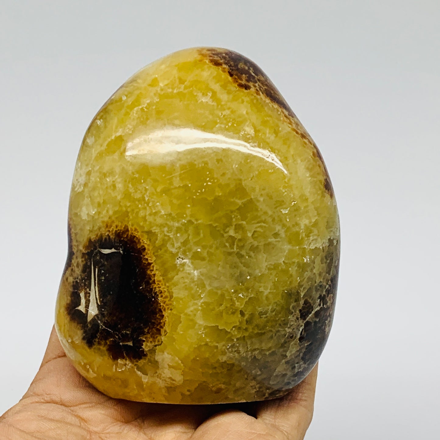 1.05 lbs, 3.8"x3"x1.6", Septarian Nodules Freeform Polished Crystal, B37388