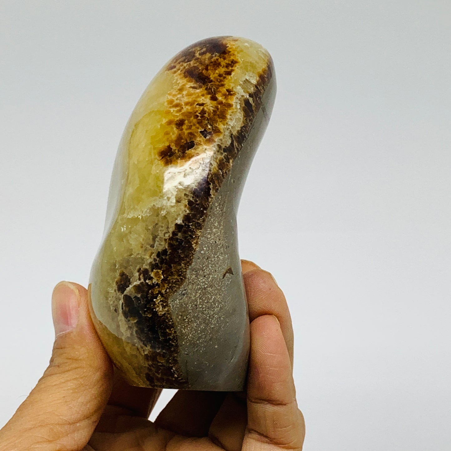 1.05 lbs, 3.8"x3"x1.6", Septarian Nodules Freeform Polished Crystal, B37388