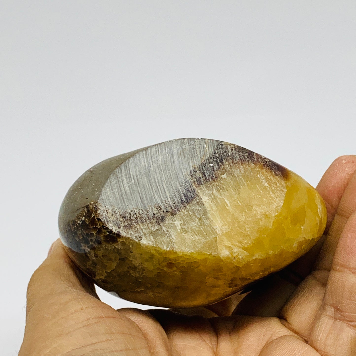 1.05 lbs, 3.8"x3"x1.6", Septarian Nodules Freeform Polished Crystal, B37388