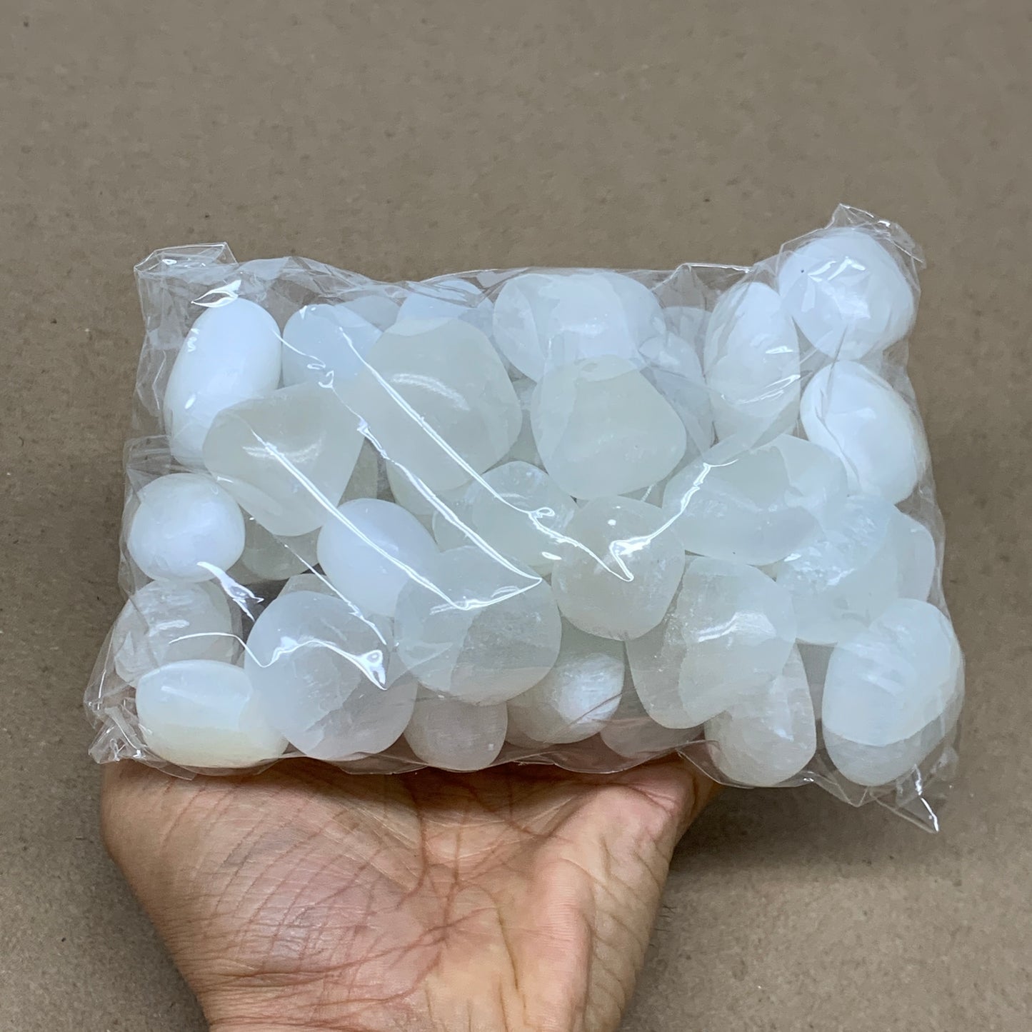 2.2 lbs, 1" x 1.4", Aprox 50pcs, Tumbled Selenite Crystals, Satin Spar, B36897
