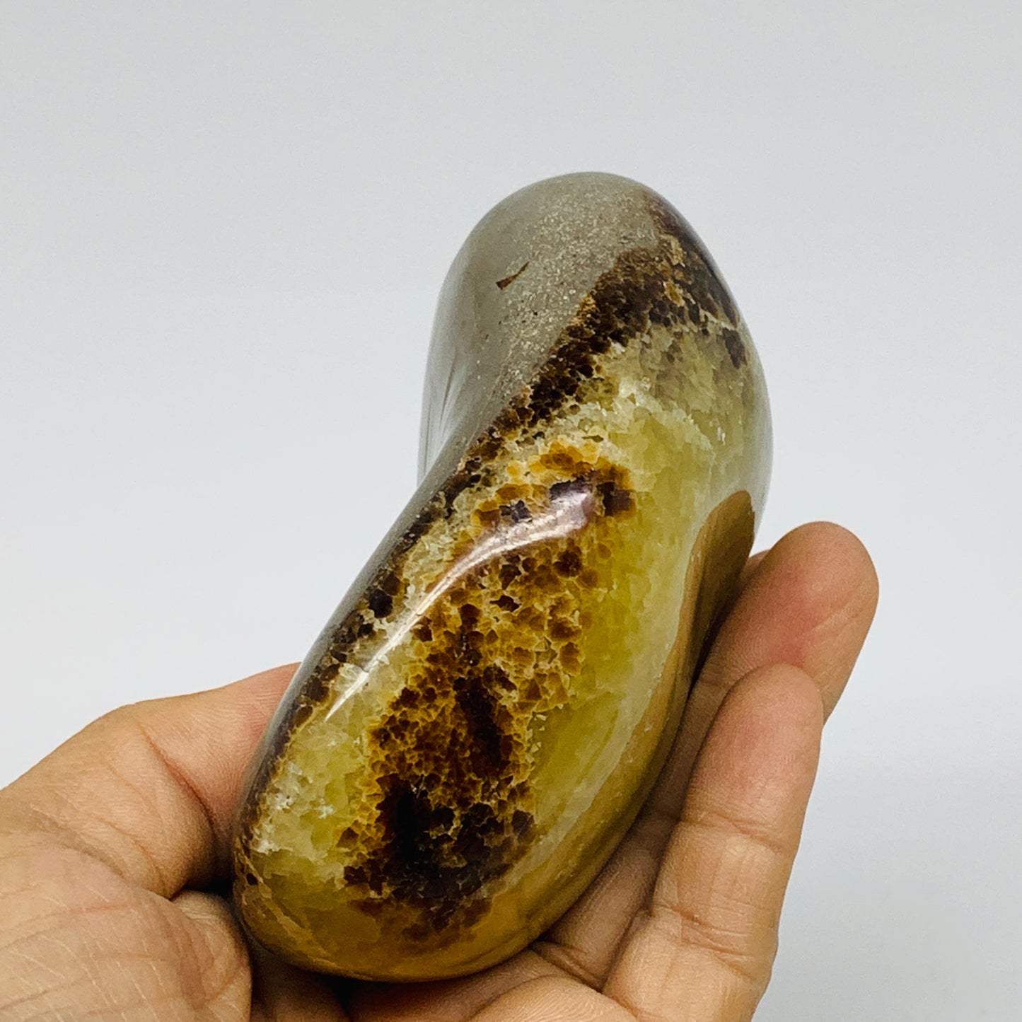 1.05 lbs, 3.8"x3"x1.6", Septarian Nodules Freeform Polished Crystal, B37388