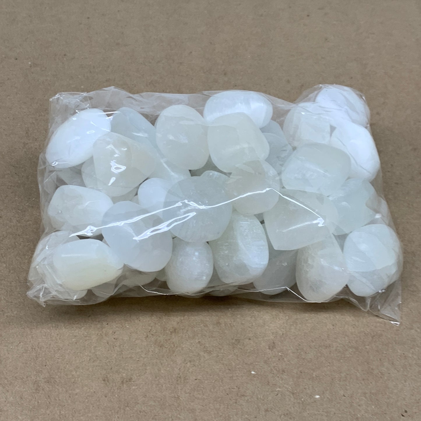 2.2 lbs, 1" x 1.4", Aprox 50pcs, Tumbled Selenite Crystals, Satin Spar, B36897