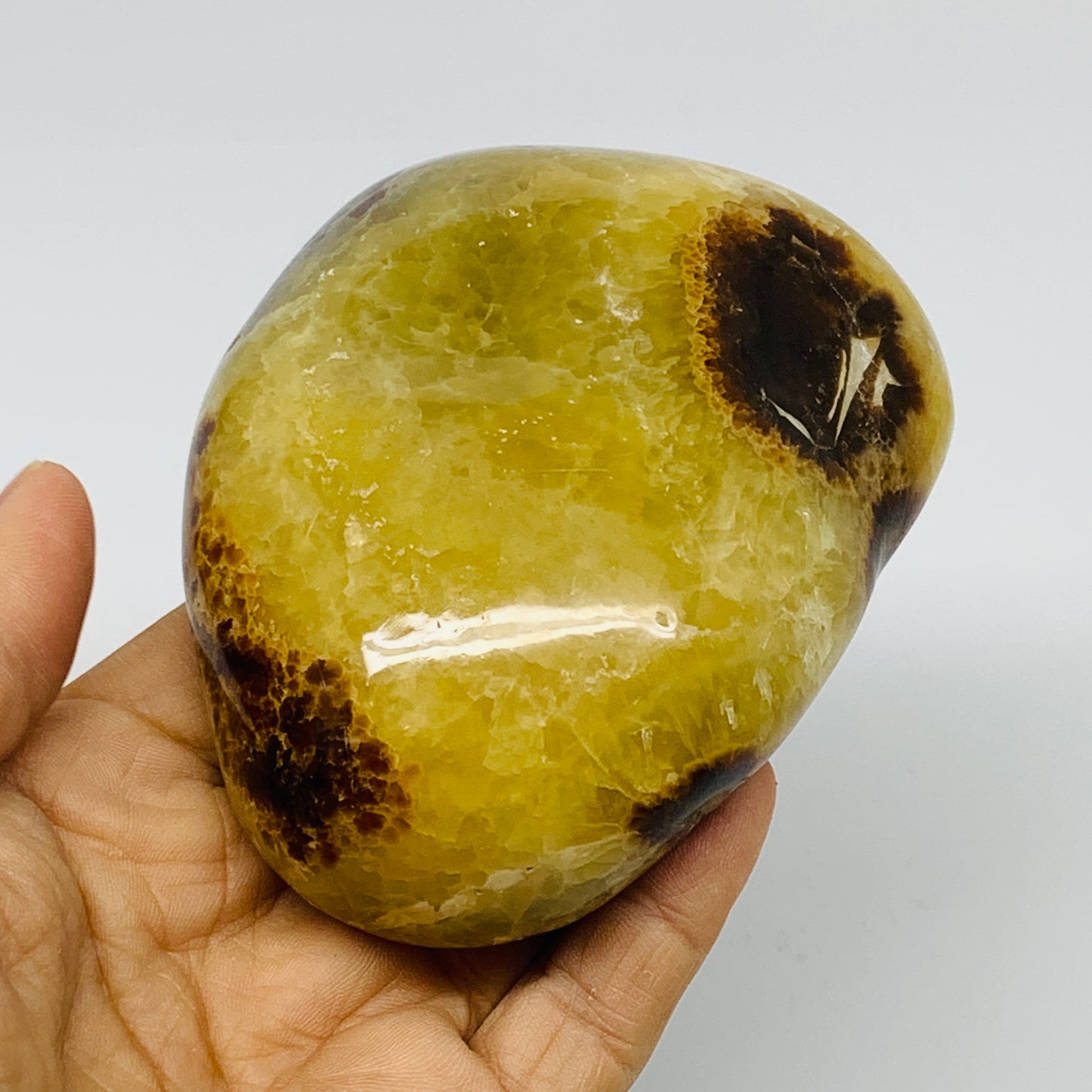 1.05 lbs, 3.8"x3"x1.6", Septarian Nodules Freeform Polished Crystal, B37388