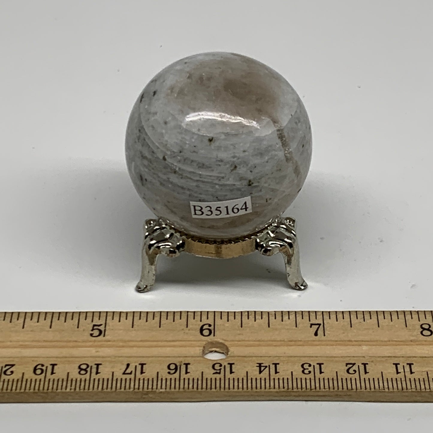 120g, 1.7"(44mm), Natural Rainbow Moonstone Sphere Ball Gemstone, B35164