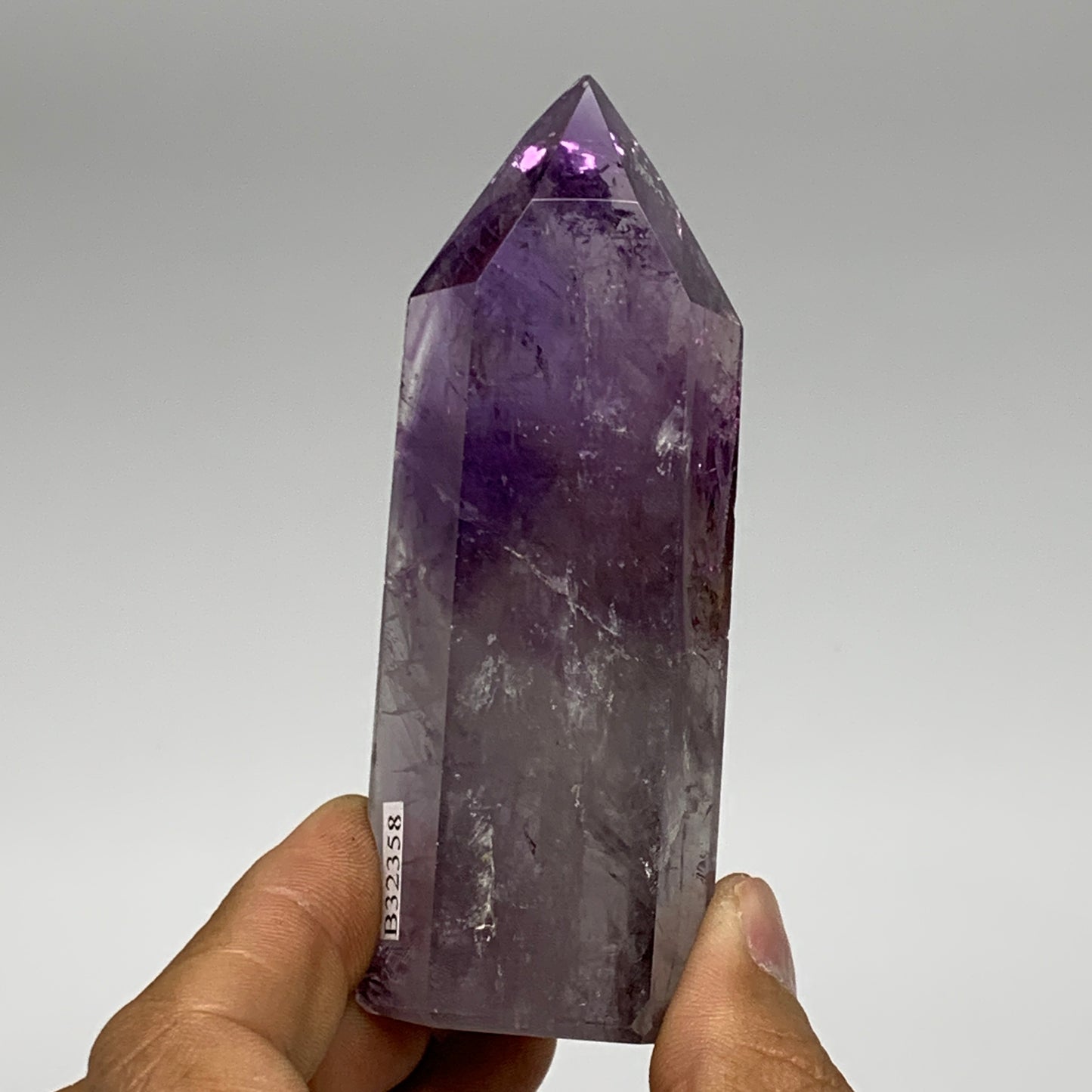 156.3g, 3.8"x1.4"x1.1", Natural Amethyst Tower Point Obelisk @Brazil, B32358