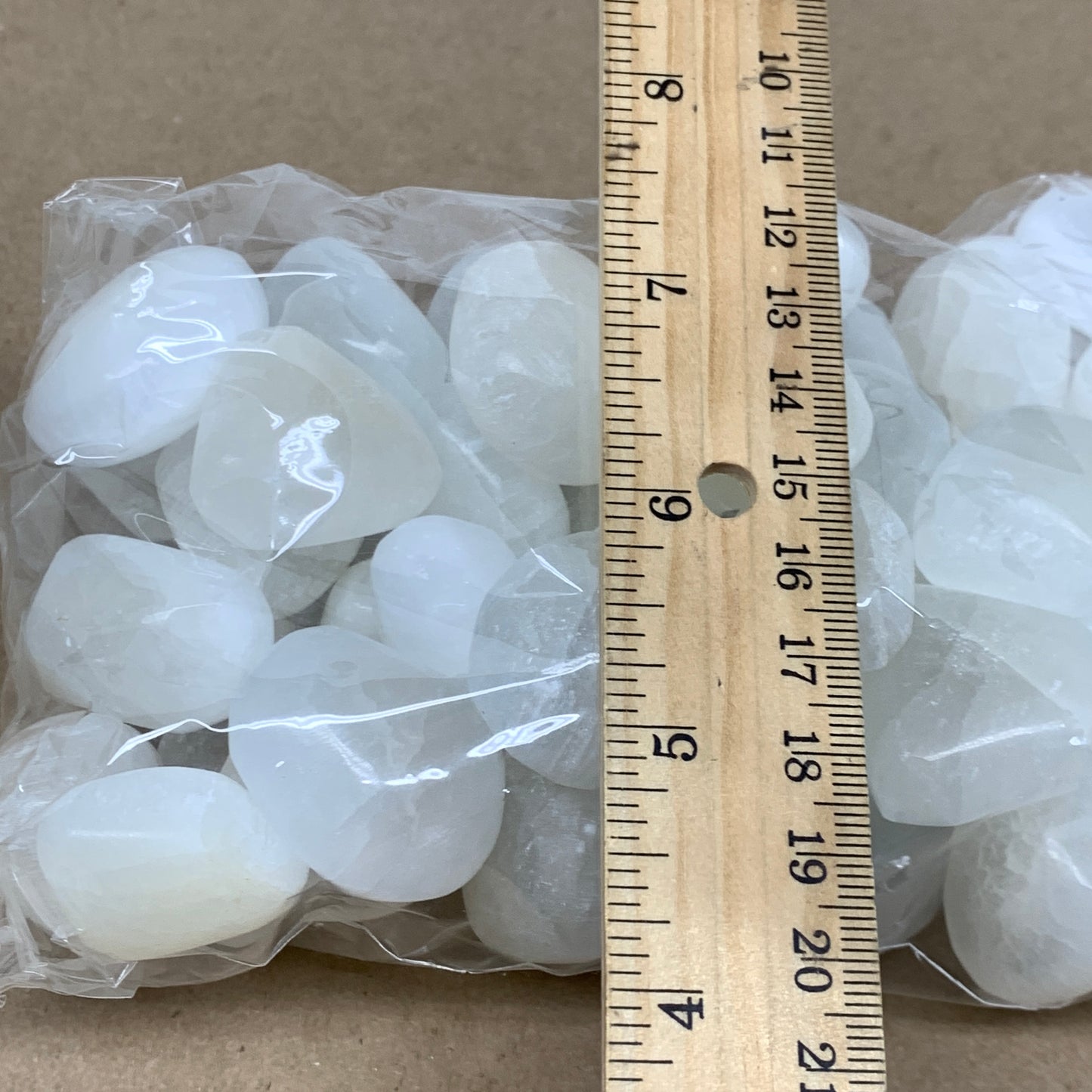 2.2 lbs, 1" x 1.4", Aprox 50pcs, Tumbled Selenite Crystals, Satin Spar, B36897
