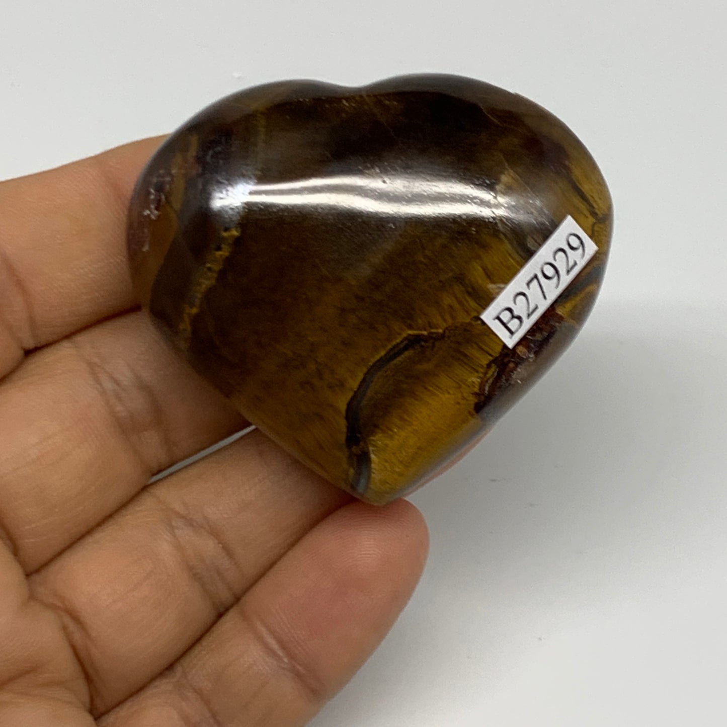 72.3g, 1.8"x2"x0.8", Tiger's Eye Heart Polished Healing Crystal @India, B27929