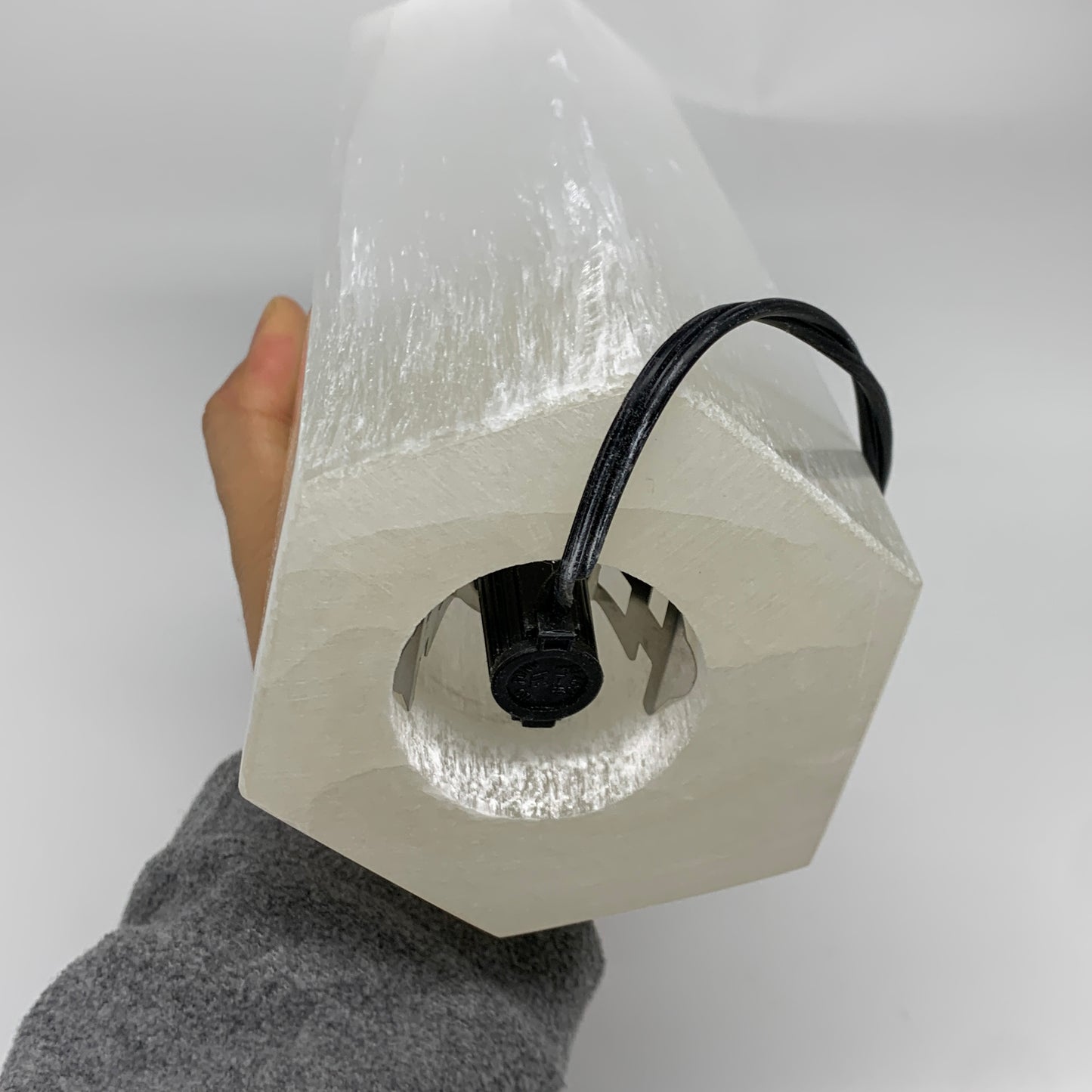 8.6 lbs. 11.1"x3.4", Hexagon Selenite (Satin Spar) Lamp, w/6ft Chord, B35829